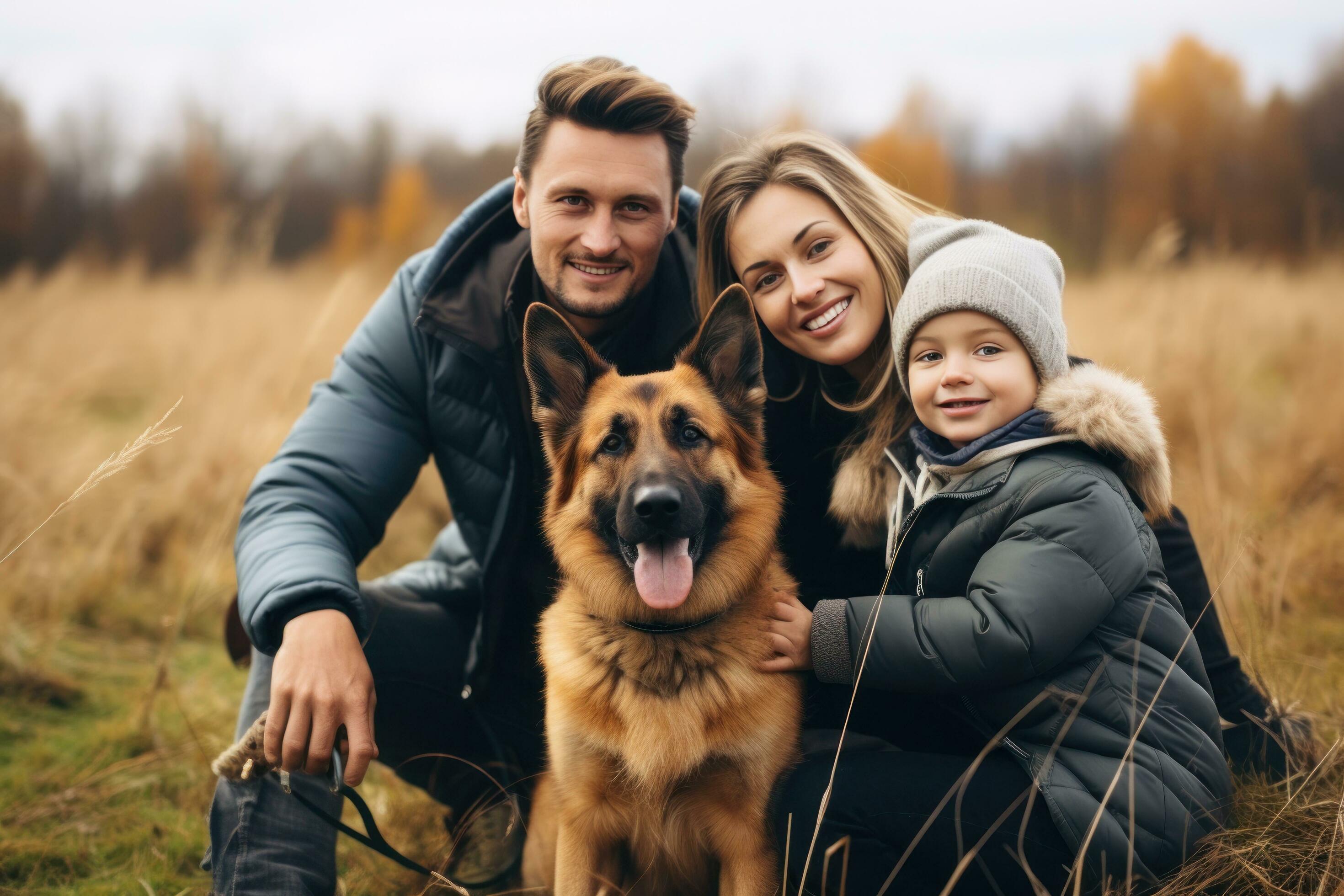 Happy family with dog Stock Free