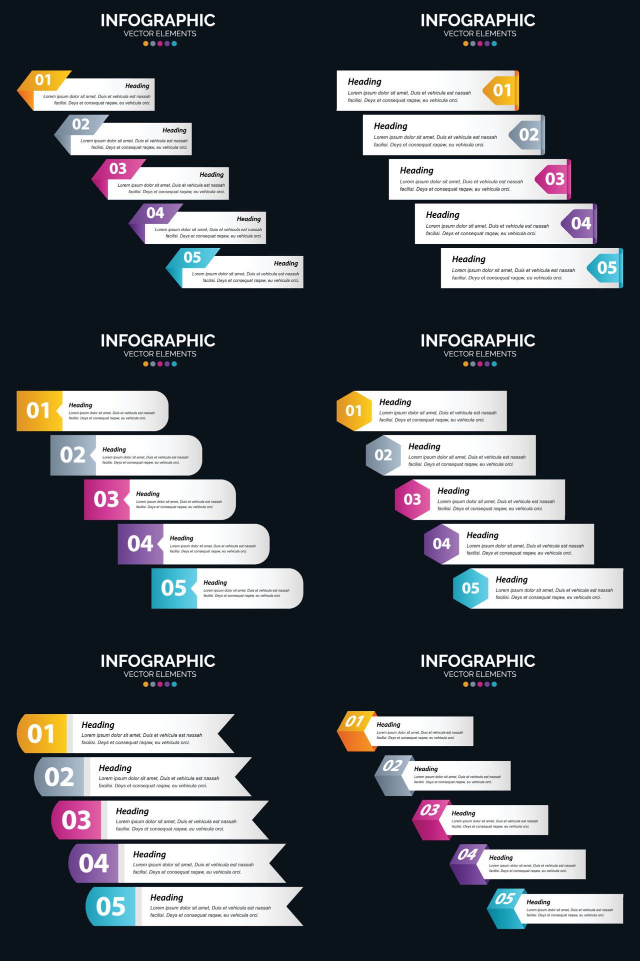 Vector 6 Infographics Pack Presentation slide template 5 Steps cycle diagrams and timelines Free Vector and Free SVG