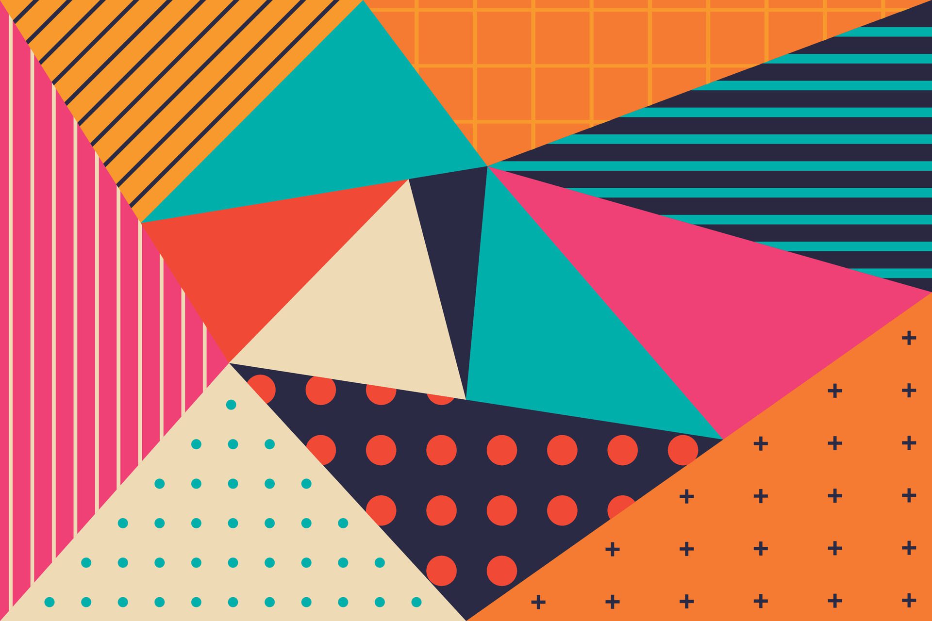 Colorful triangles with geometric patterns background Free Vector