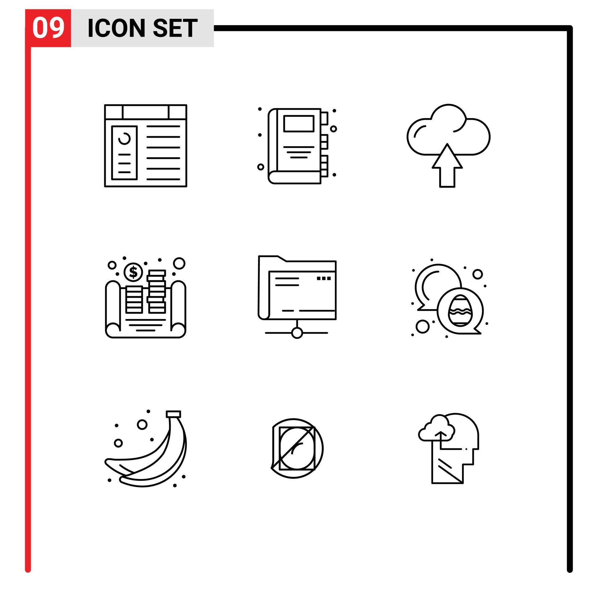 Group of 9 Modern Outlines Set for server folder arrow asset coins Editable Vector Design Elements Stock Free