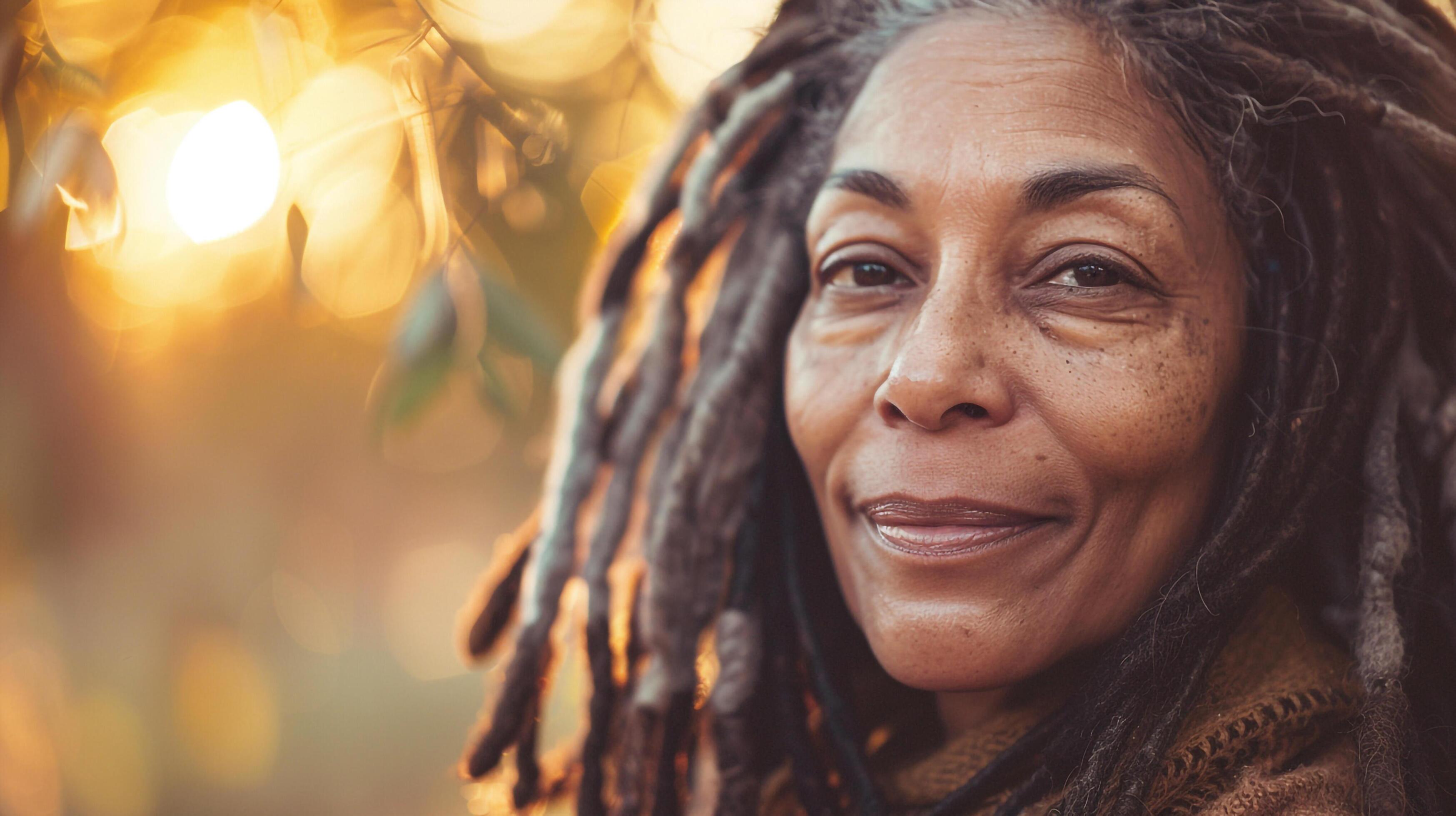 Woman with dreadlocks smiling close-up Stock Free