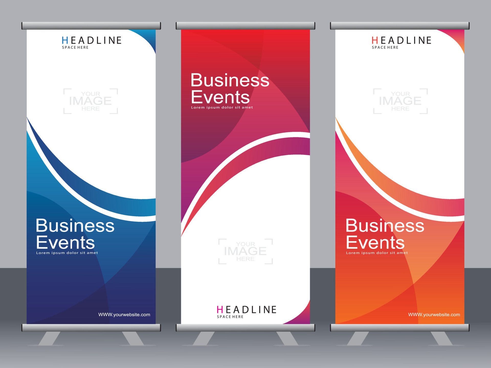 Business banner roll up set standee banner template. Free Vector