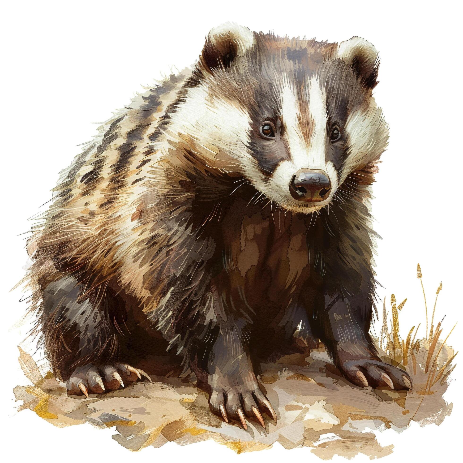 a painting of a badger sitting on the ground Stock Free