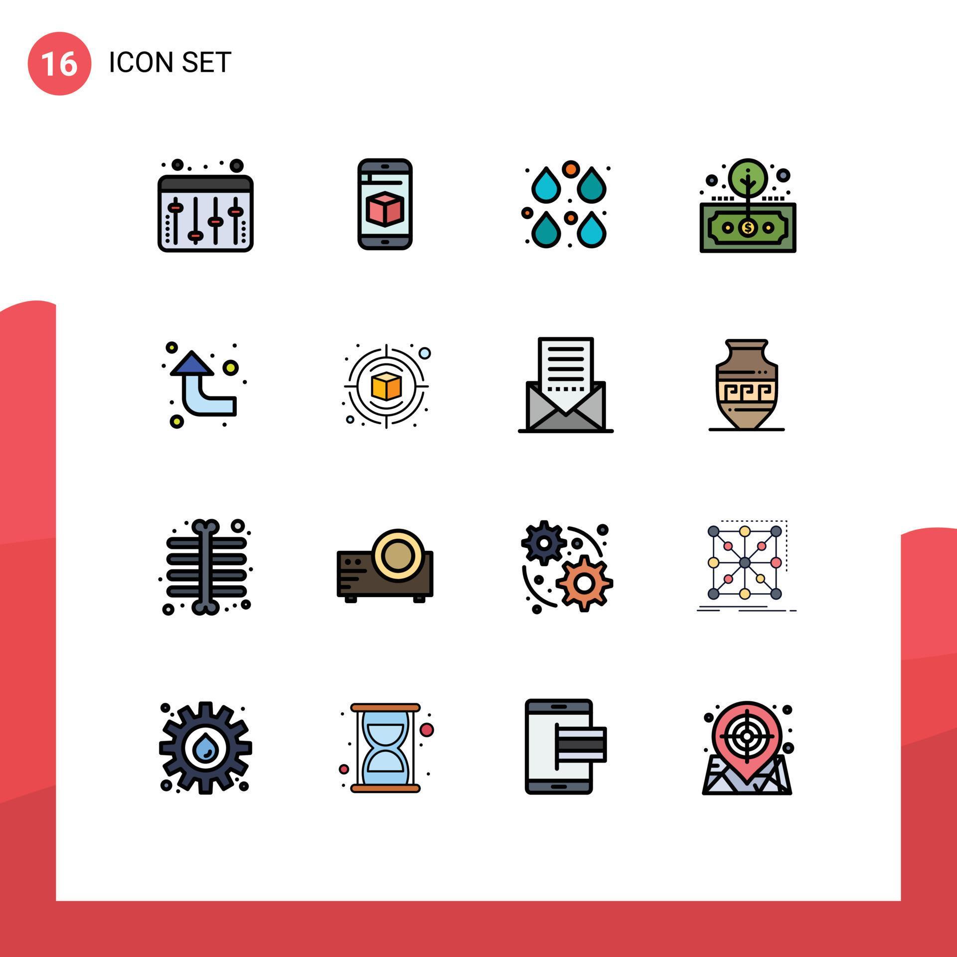 16 Universal Flat Color Filled Line Signs Symbols of arrows return drop investment asset Editable Creative Vector Design Elements Stock Free