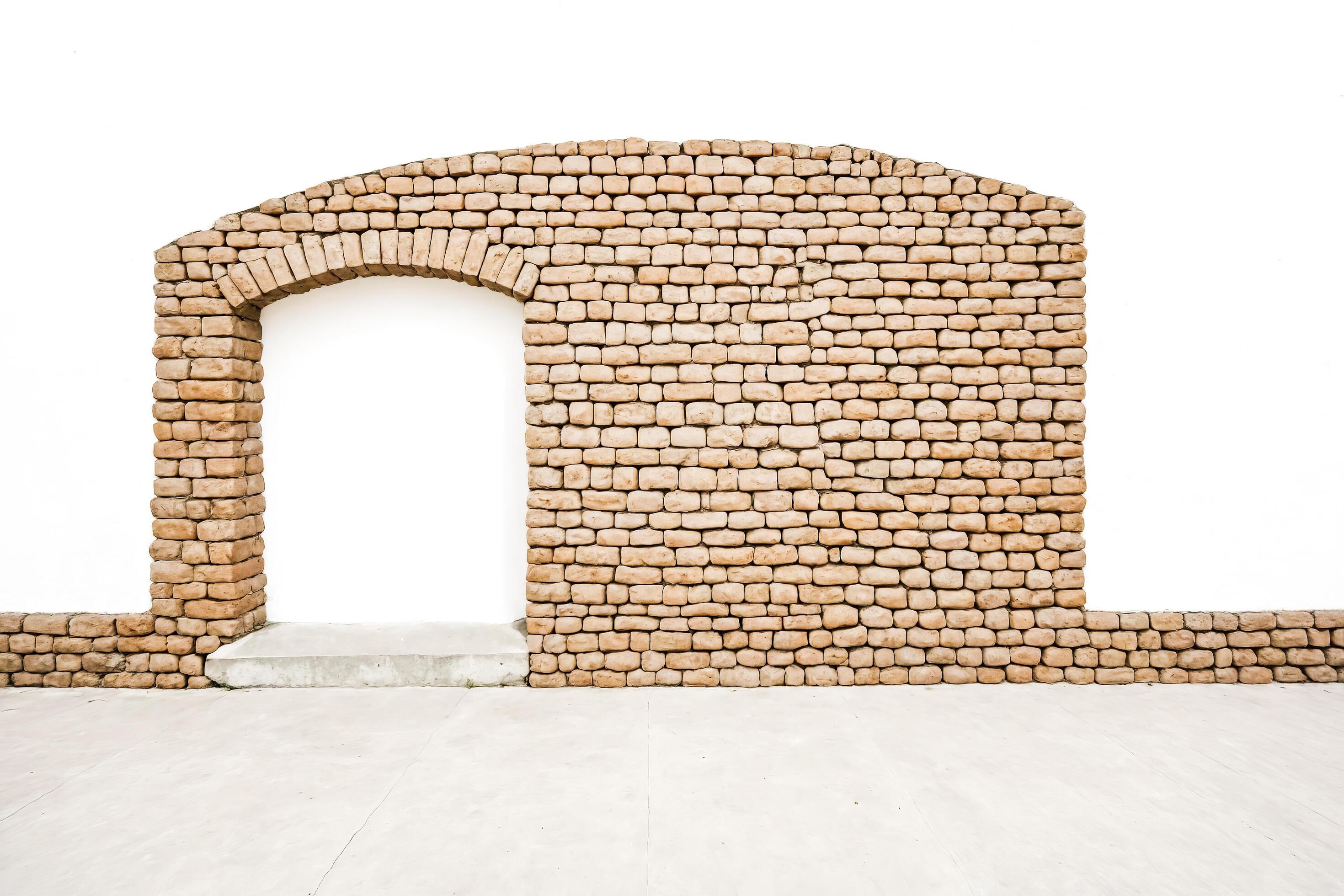 Arched Stone Wall with White Background Stock Free