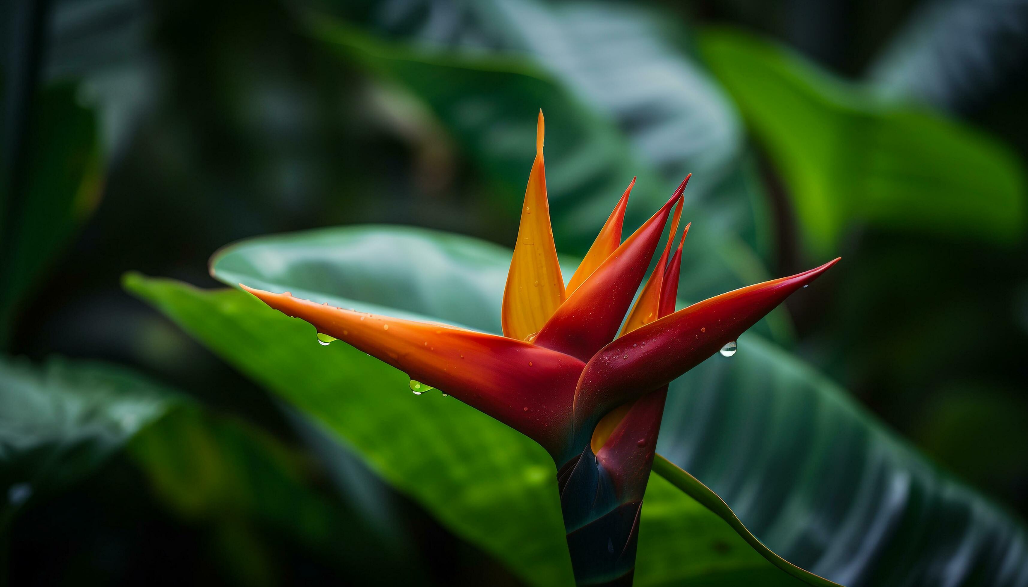 Vibrant tropical flowers adorn the lush forest generated by AI Stock Free