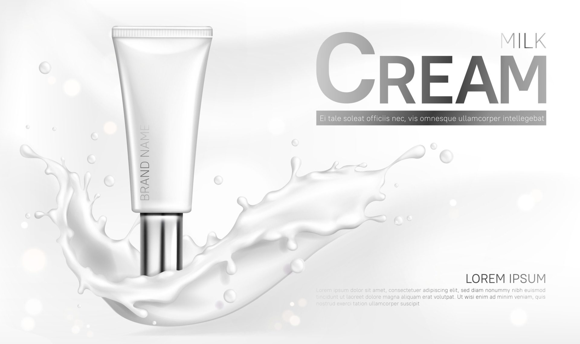 Milk cream cosmetics bottle banner with splash Free Vector