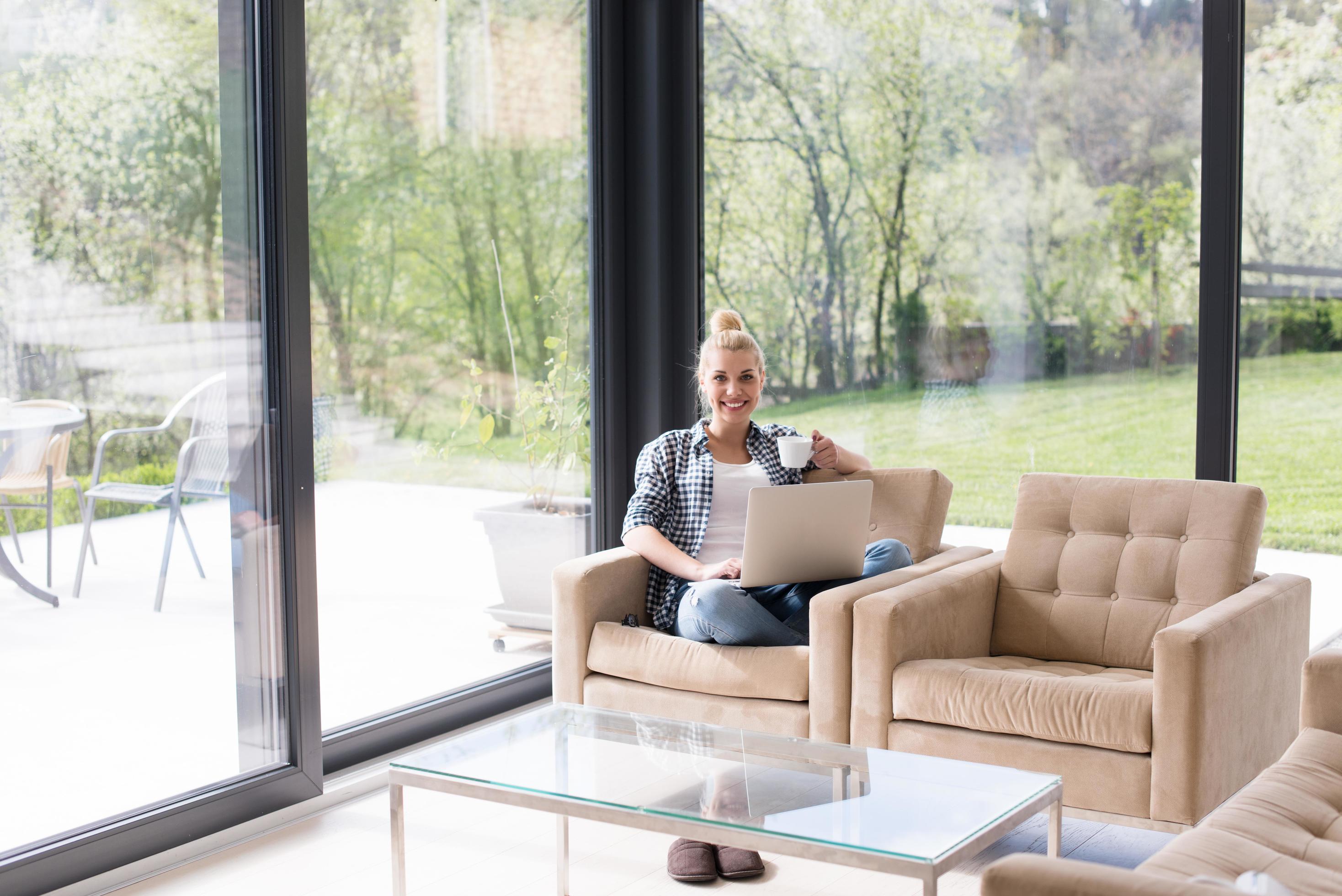 woman drinking coffee enjoying relaxing lifestyle Stock Free