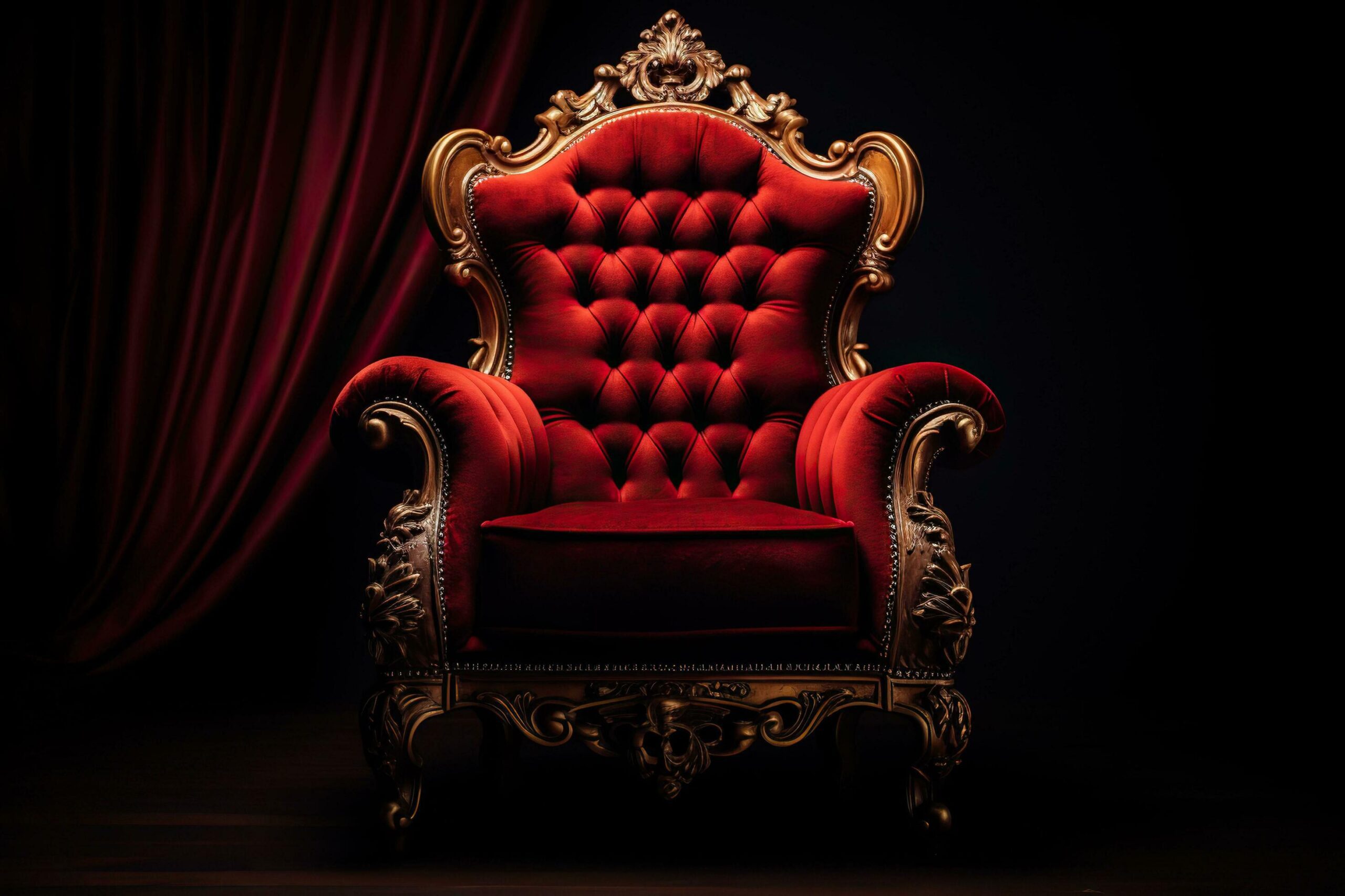 Vintage red velvet armchair on black background. Free Photo