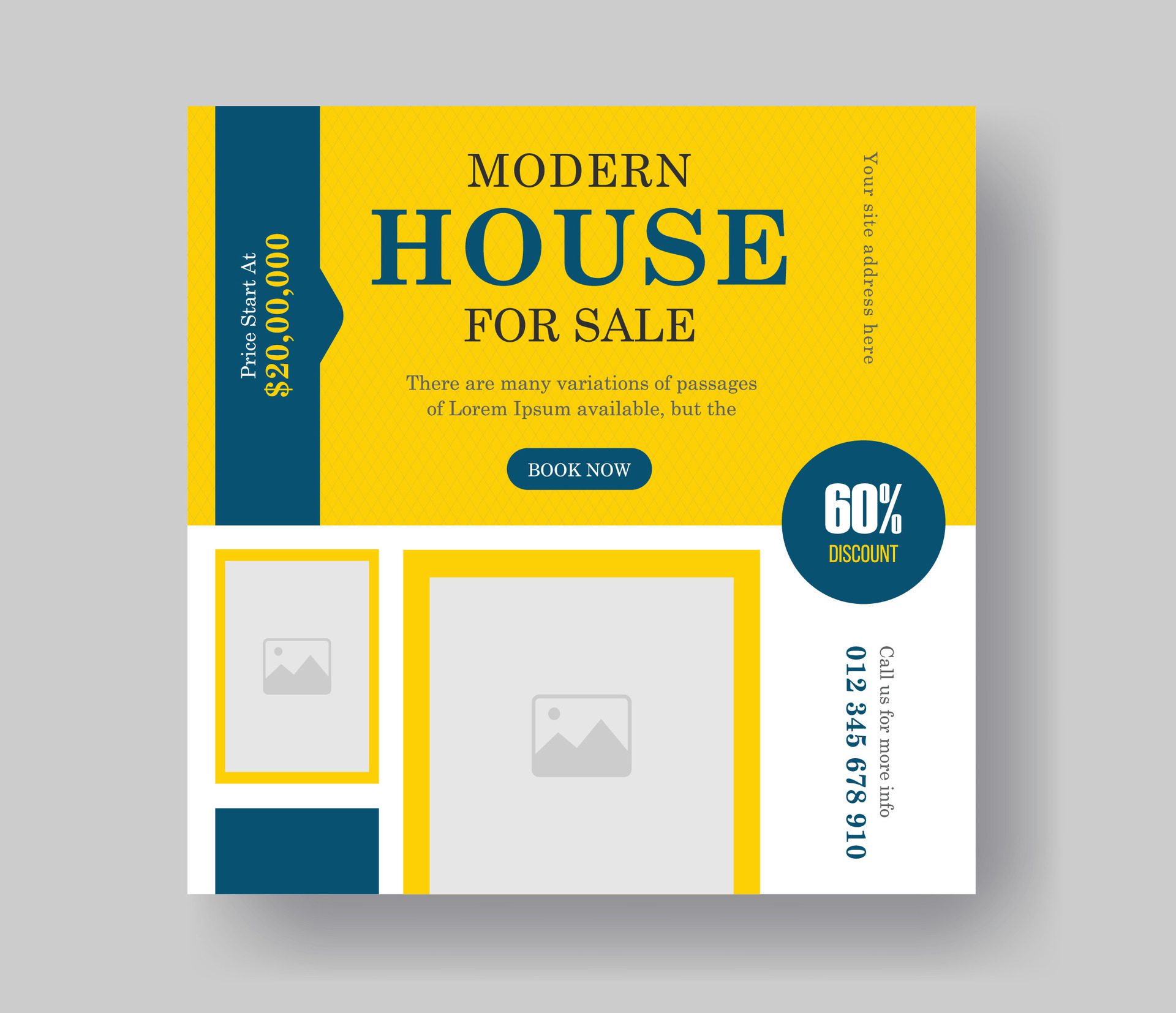 Real estate property or house for sale simple social media post banner Layout design with yellow shape. Free Vector