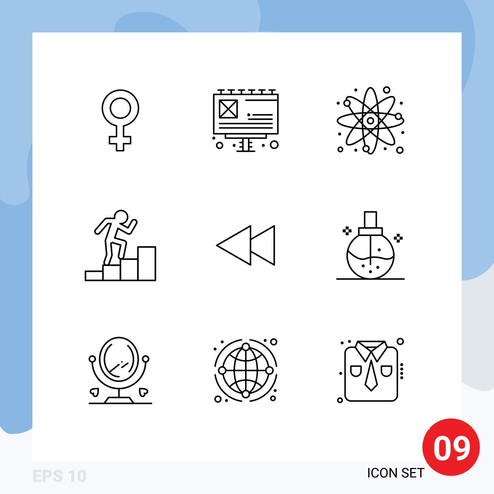 Set of 9 Modern UI Icons Symbols Signs for rewind back science arrow employee Editable Vector Design Elements Stock Free