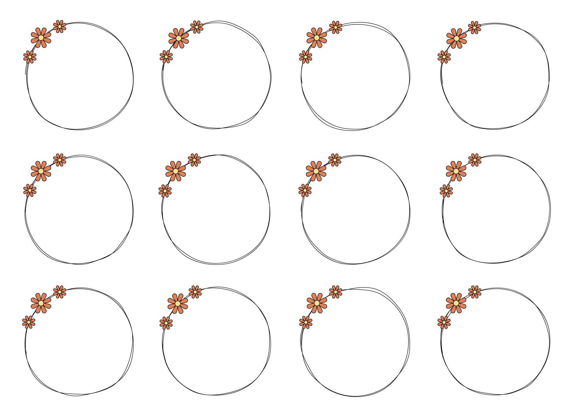 Hand drawn circle frame decoration element with flowers clip art Stock Free