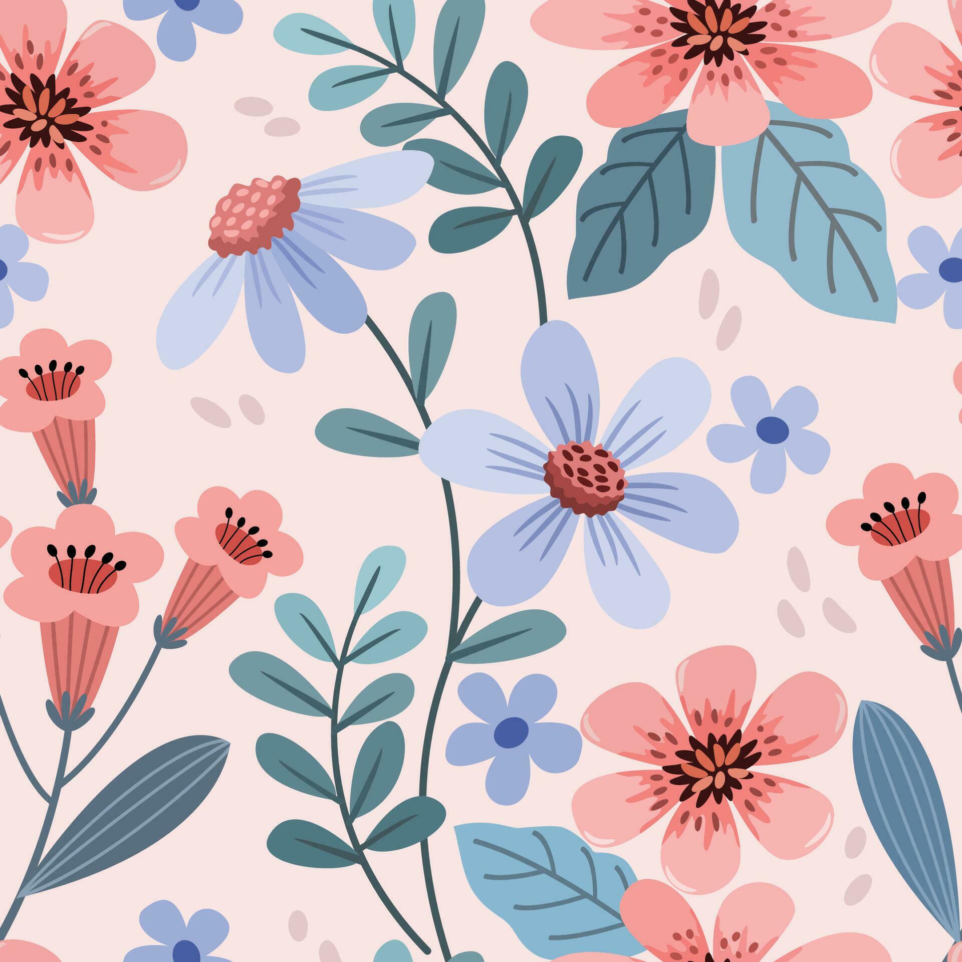 Colorful hand draw flowers seamless pattern. Stock Free