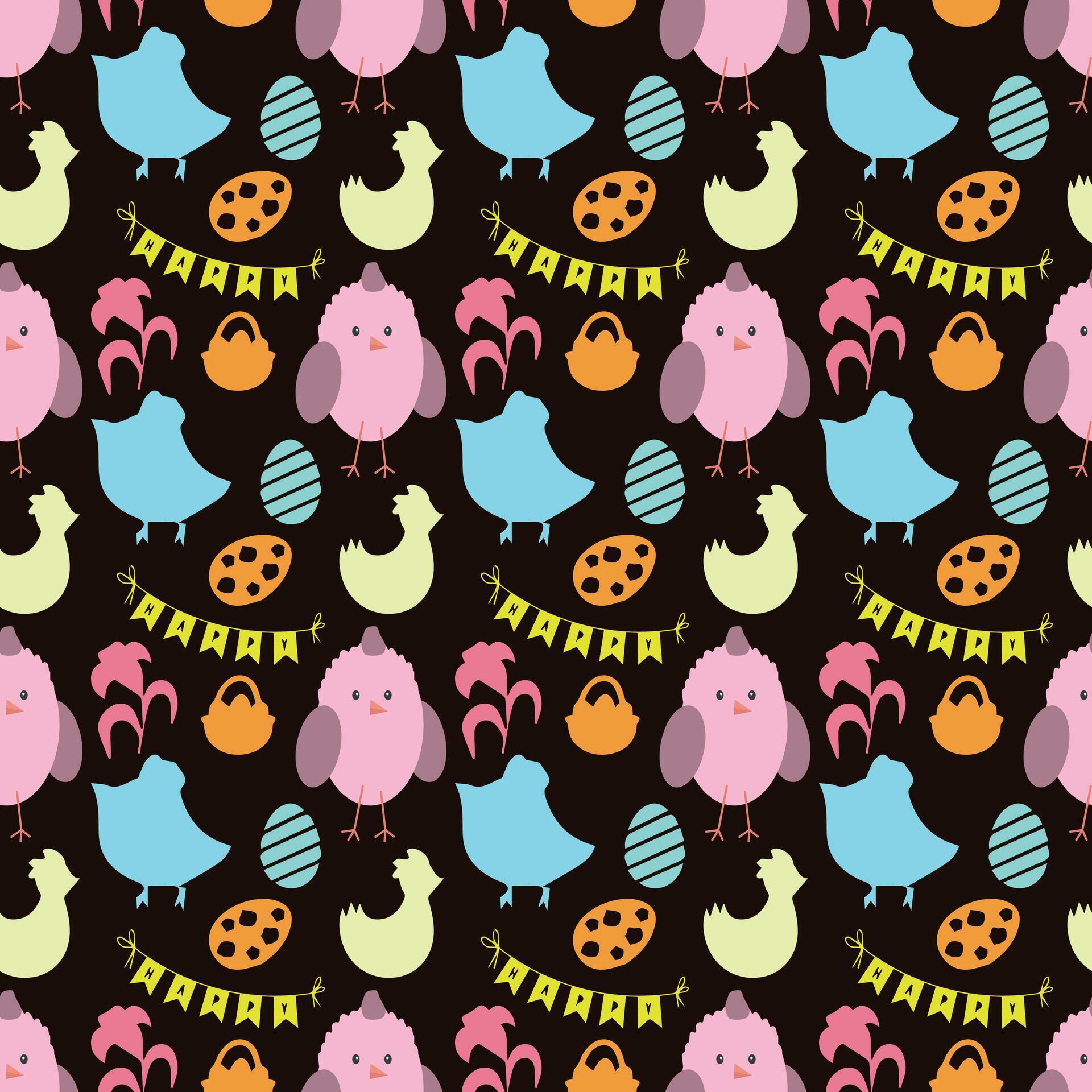 Seamless pattern of eggs, flowers, cakes, hare, hen, chicken Stock Free