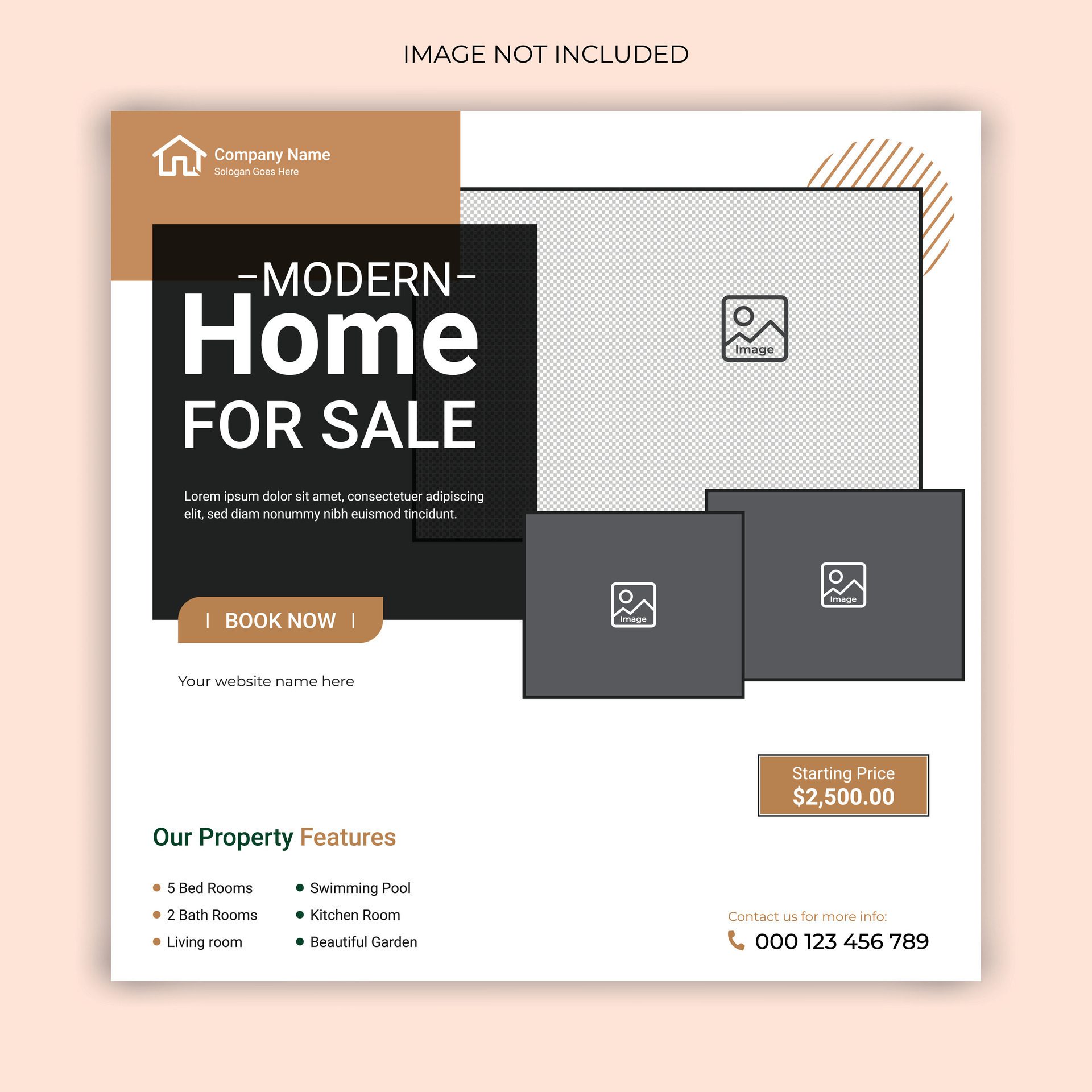 Real estate home sale social media post, modern elegant business home sale web banner template design Free Vector