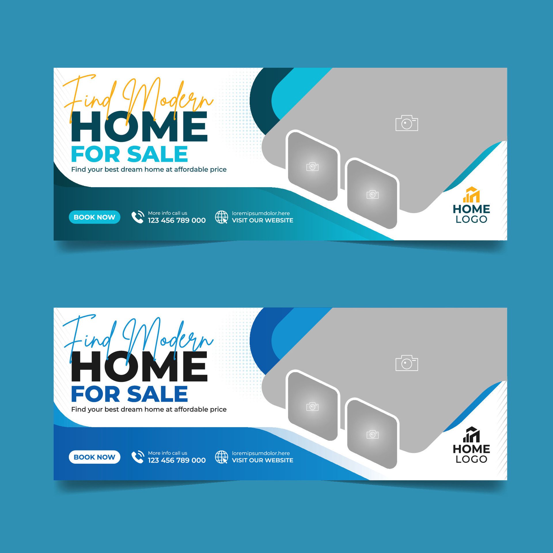 Real estate business agency cover page banner design, House property sale advertising horizontal template. Free Vector