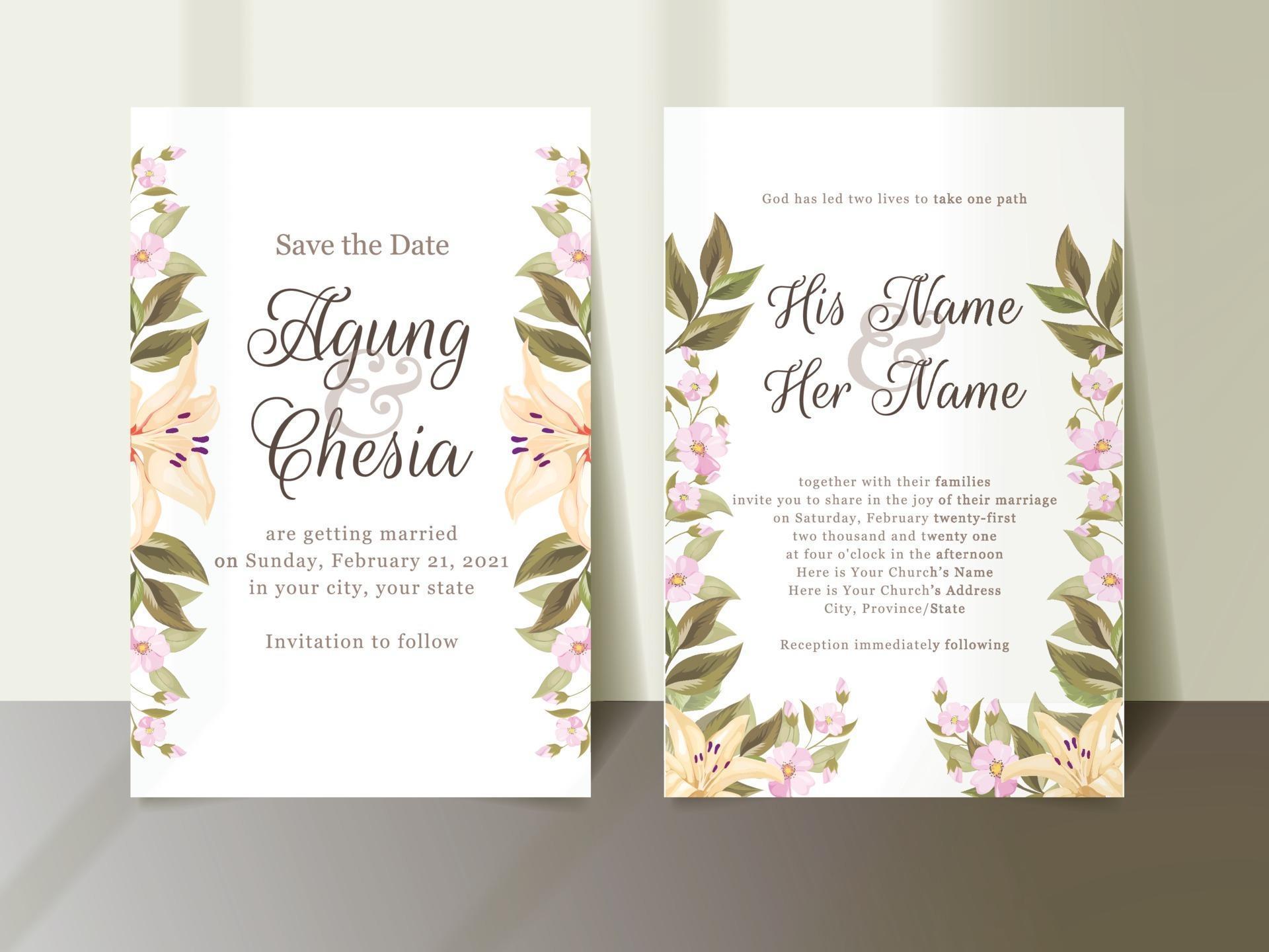 Floral Wedding Invitation With Beautiful Flowers and Leaves Stock Free