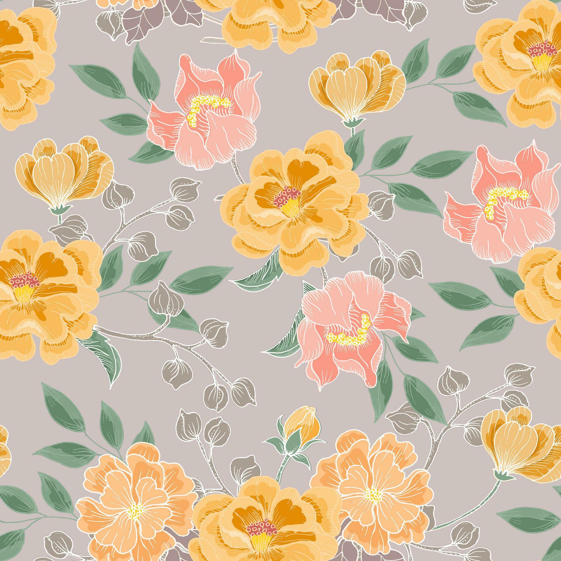 Hand Drawn Orange and Peach Flower Seamless Pattern Stock Free and Free SVG