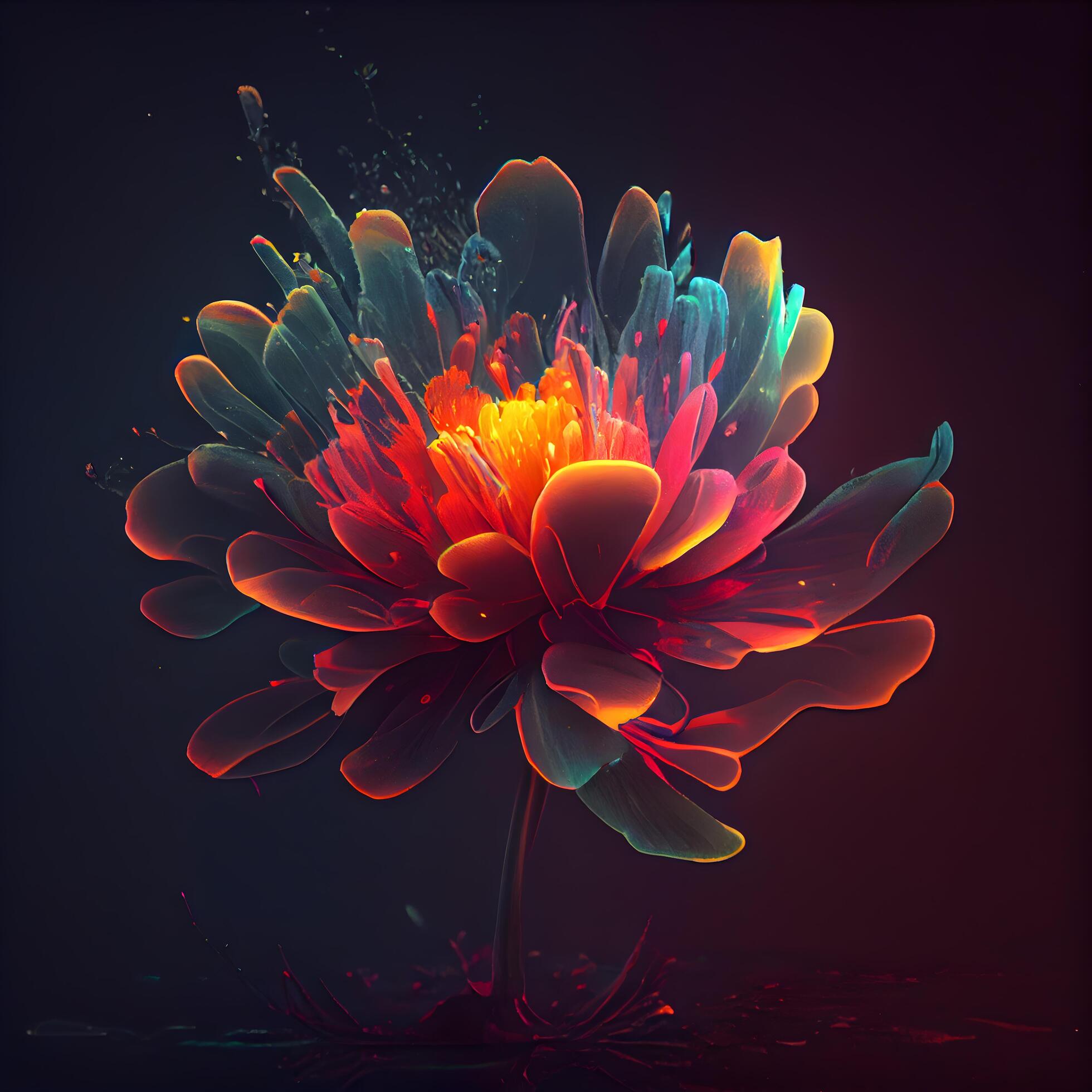 Colorful flower on a dark background. 3d rendering, 3d illustration., Image Stock Free