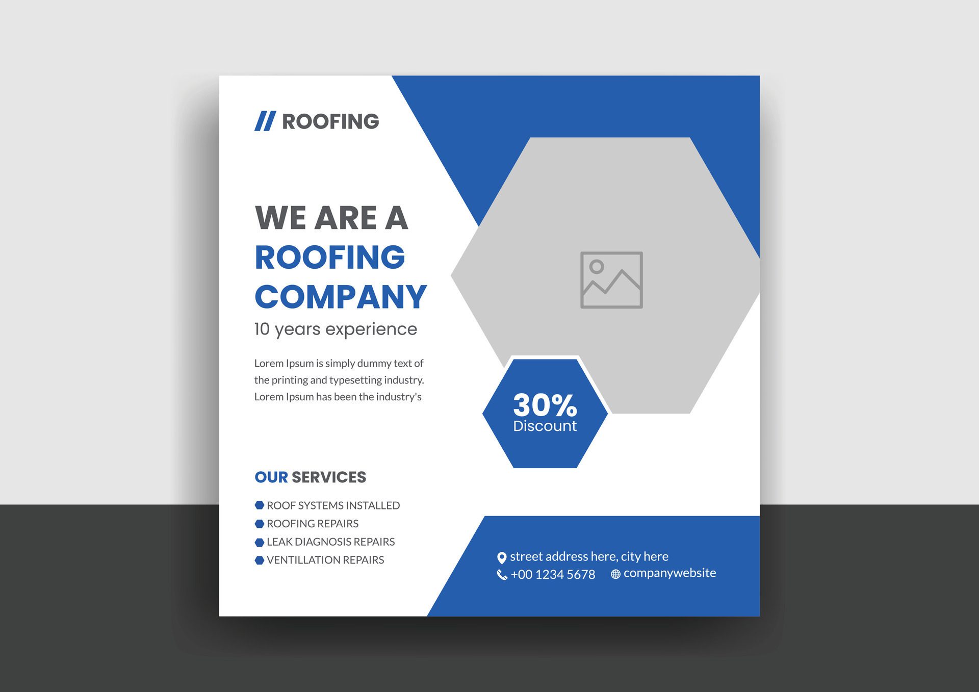 Roofing service social media post banner template with professional handyman home repair web banner design layout Free Vector