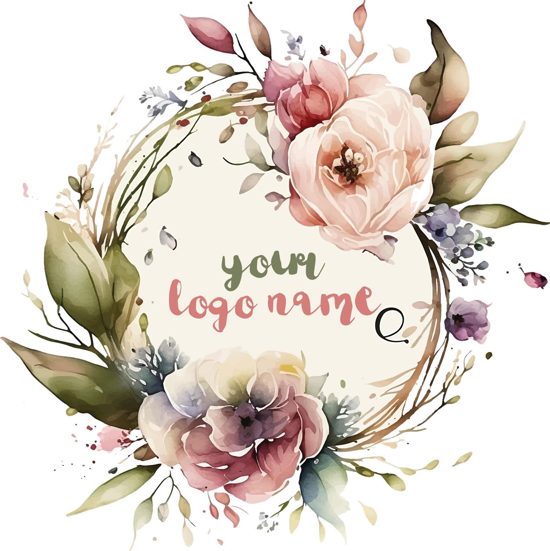 Watercolor Floral Logo, Round Floral Logo, modern Watercolor Logo, Logo Design, Calligraphy Logo, Floral Logo, Flower Logo Stock Free