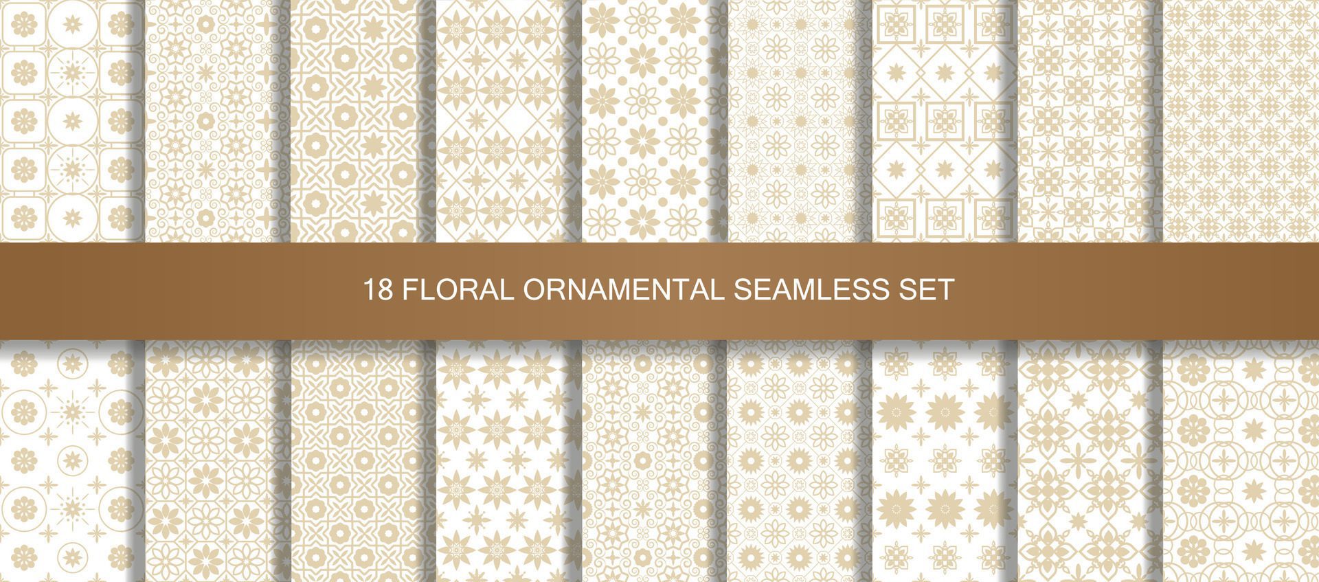 Oriental patterns seamless vintage 18 set in gold. Free Vector