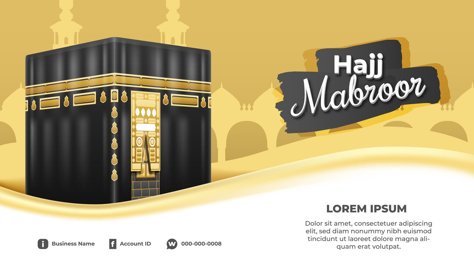 Realistic Kaaba in Hajj Horizontal Banner Free Vector