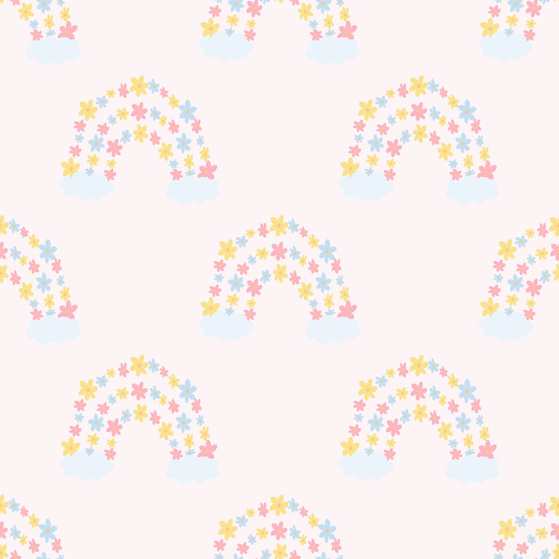 Cute rainbow with flowers. Children’s seamless pattern. Cute pattern for wallpaper, textiles, wrapping paper Free Vector