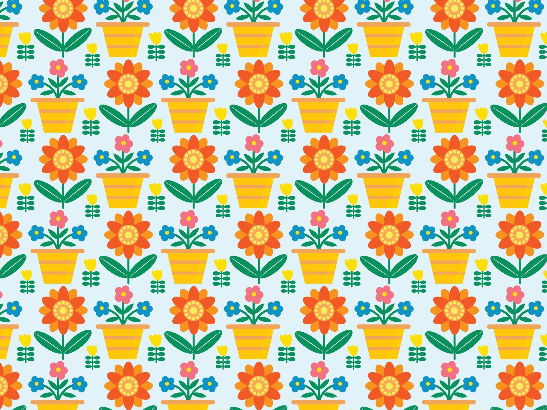 seamless floral flower pot stylish repeat pattern Stock Free