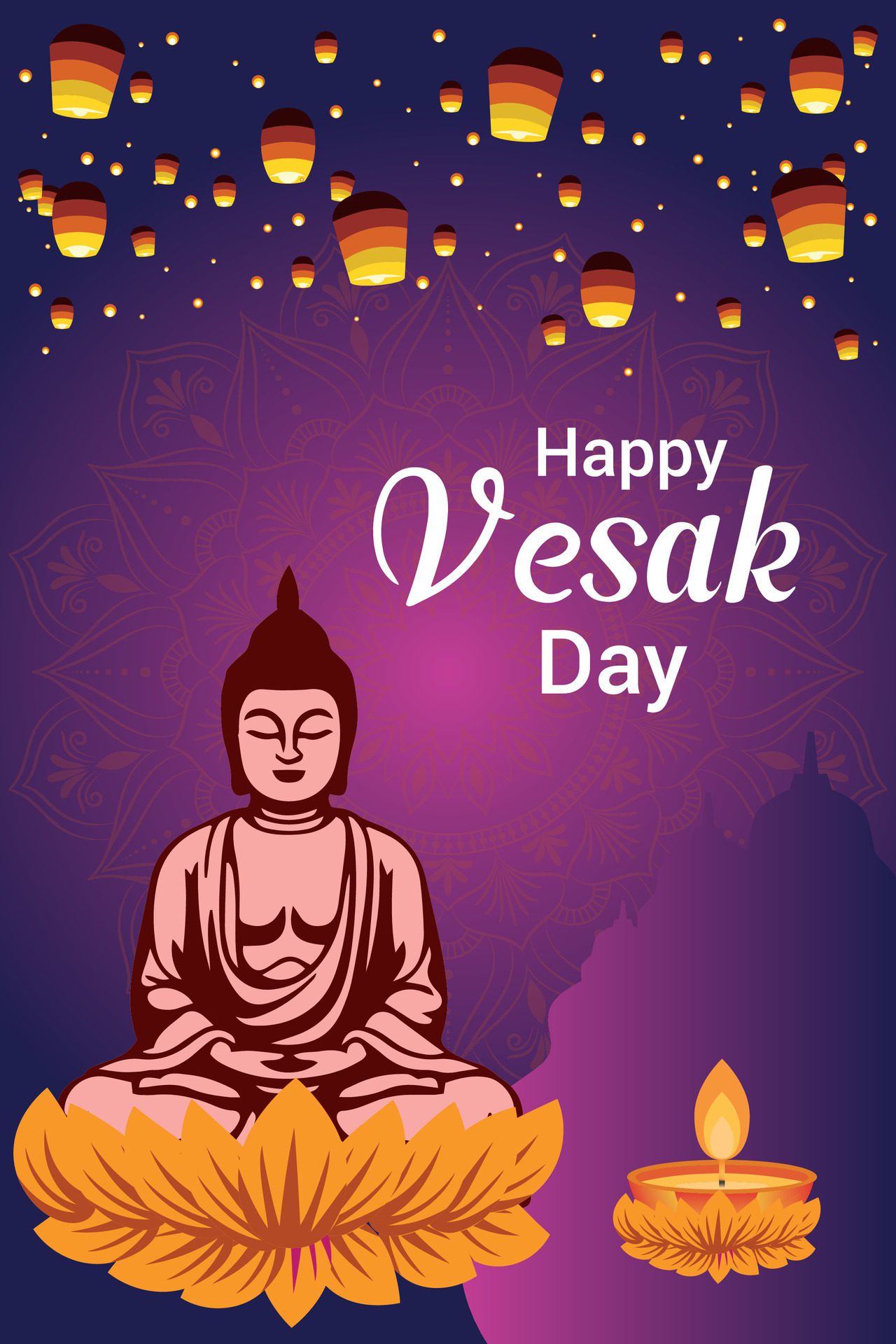 Flat vesak day illustration festival celebration and vesak day Banner Free Vector