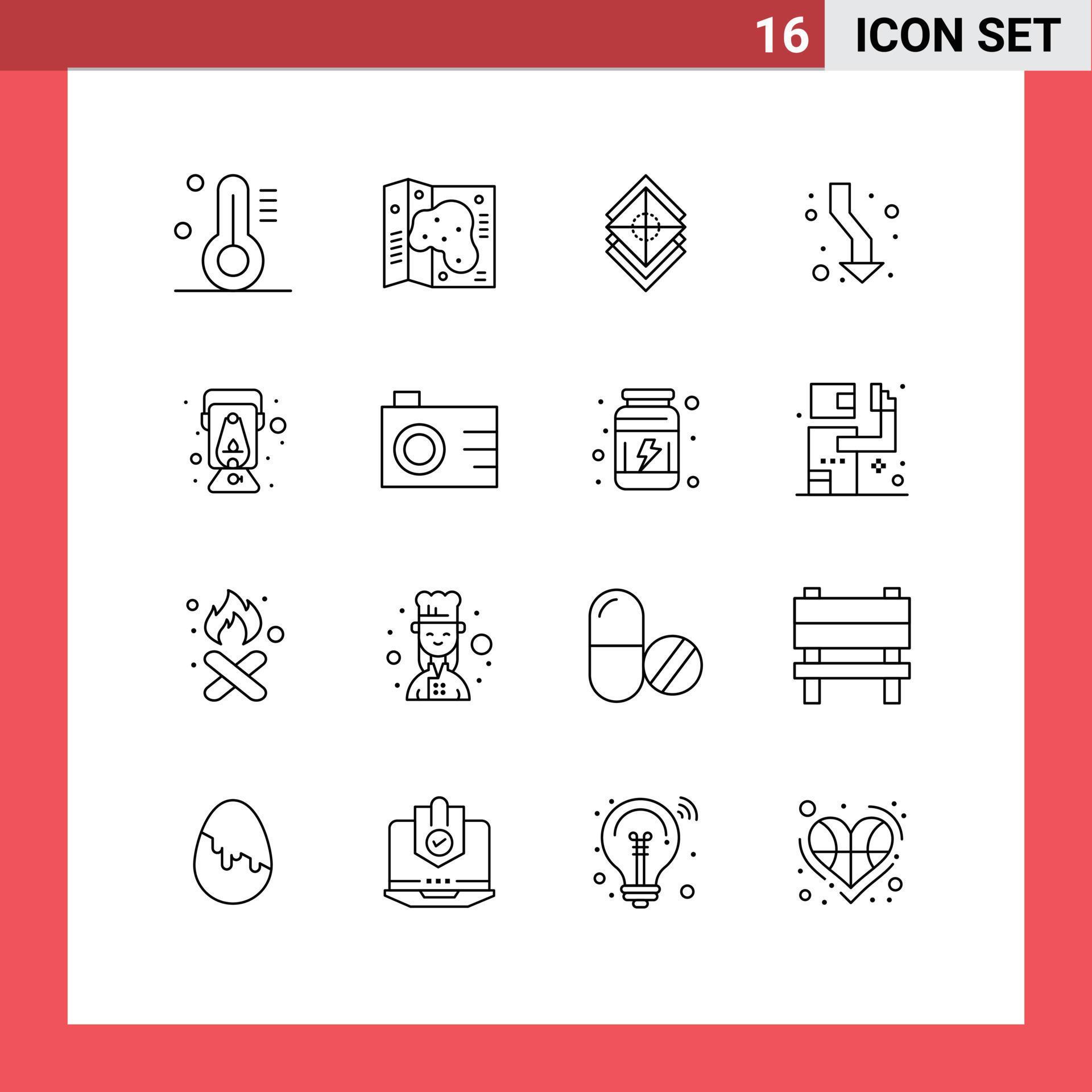 Pack of 16 Modern Outlines Signs and Symbols for Web Print Media such as lamp direction design up arrow Editable Vector Design Elements Stock Free