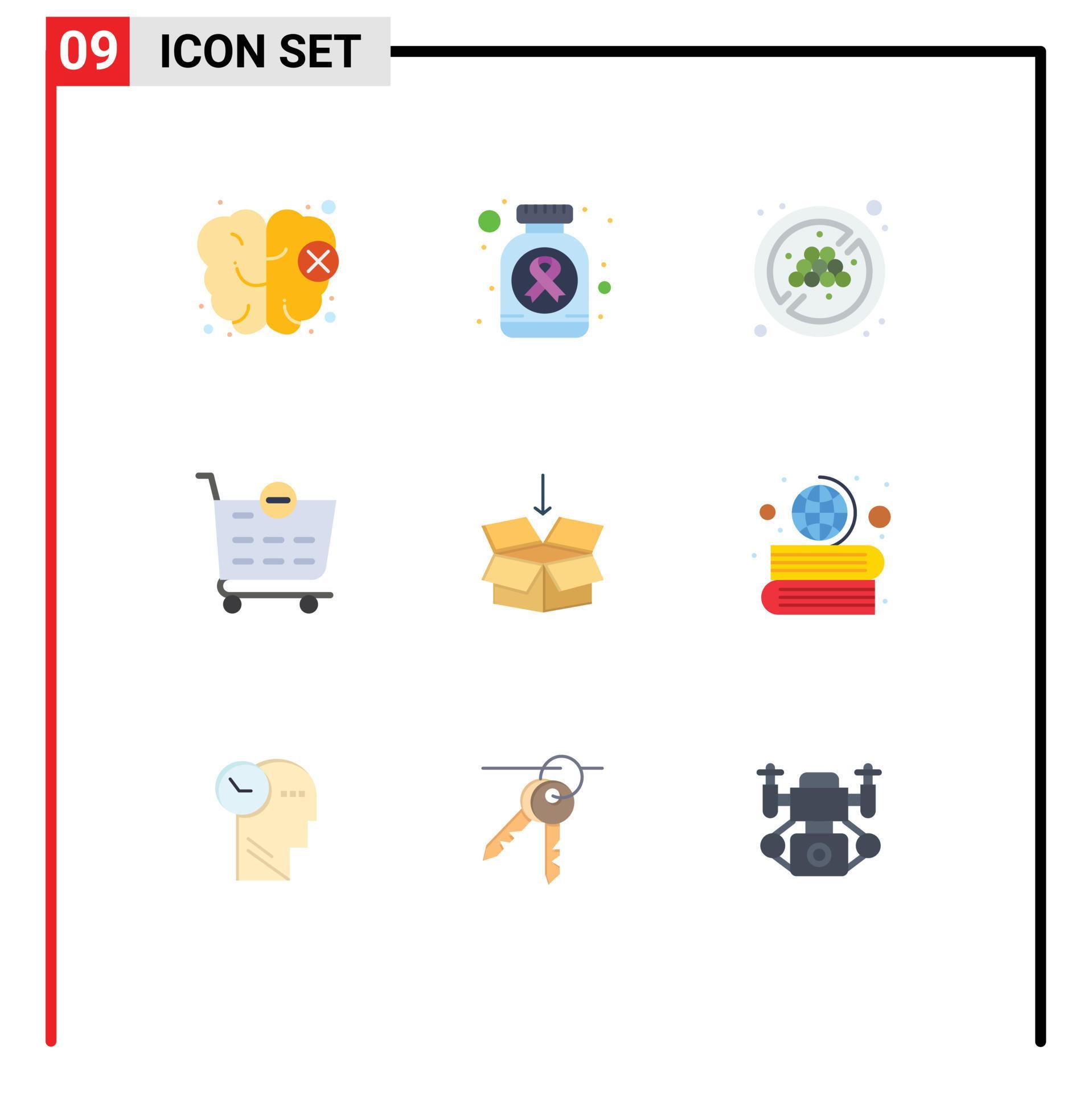 Set of 9 Modern UI Icons Symbols Signs for books shepping fruit no grape arrow shopping cart Editable Vector Design Elements Stock Free