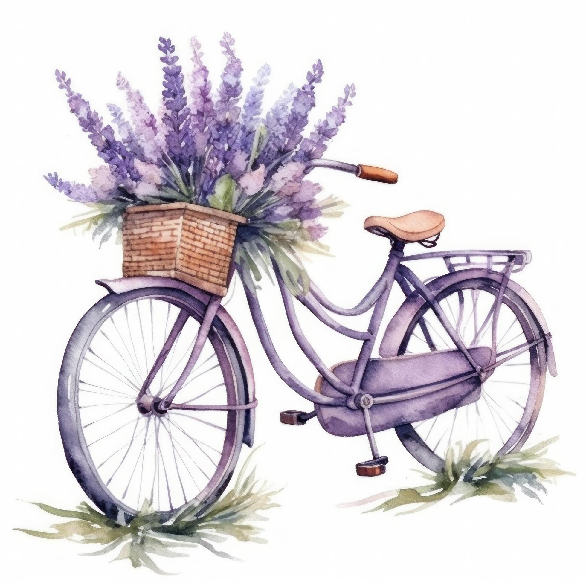 Cute watercolor bicycle with flowers. Illustration Stock Free