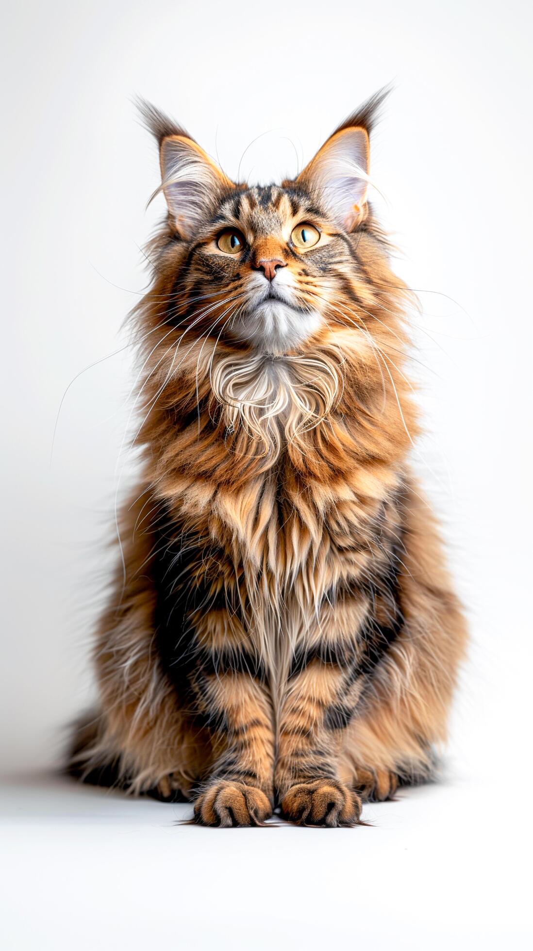 Portrait of a Maine Coon cat full body against a white background. Stock Free