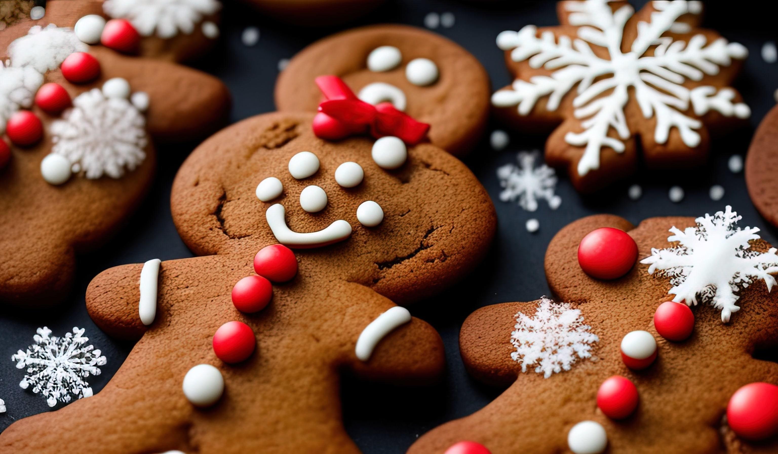 
									professional food photography of a Three gingerbread man cookies fall Stock Free