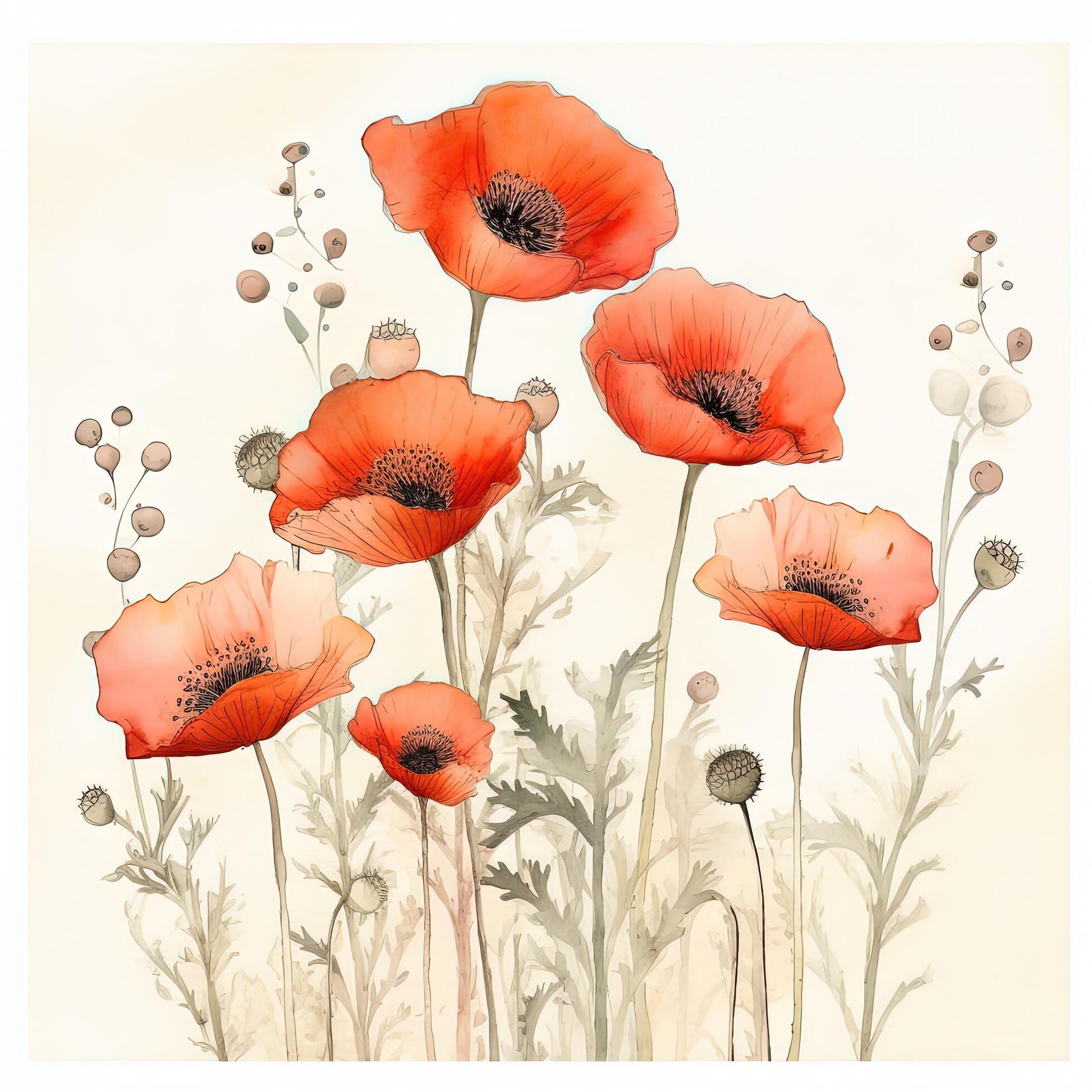 Red watercolor poppy flower frame. Illustration Stock Free