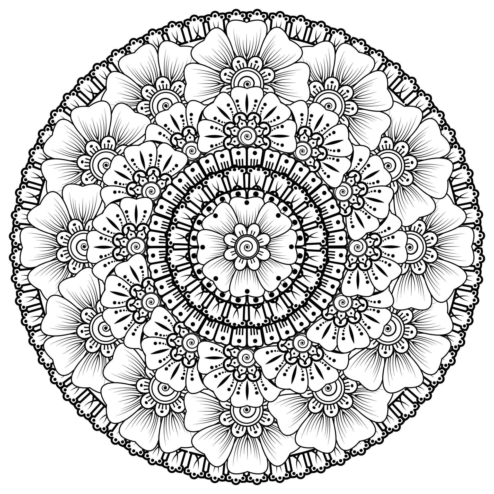 Circular pattern in the form of mandala with flower for henna, mehndi Stock Free