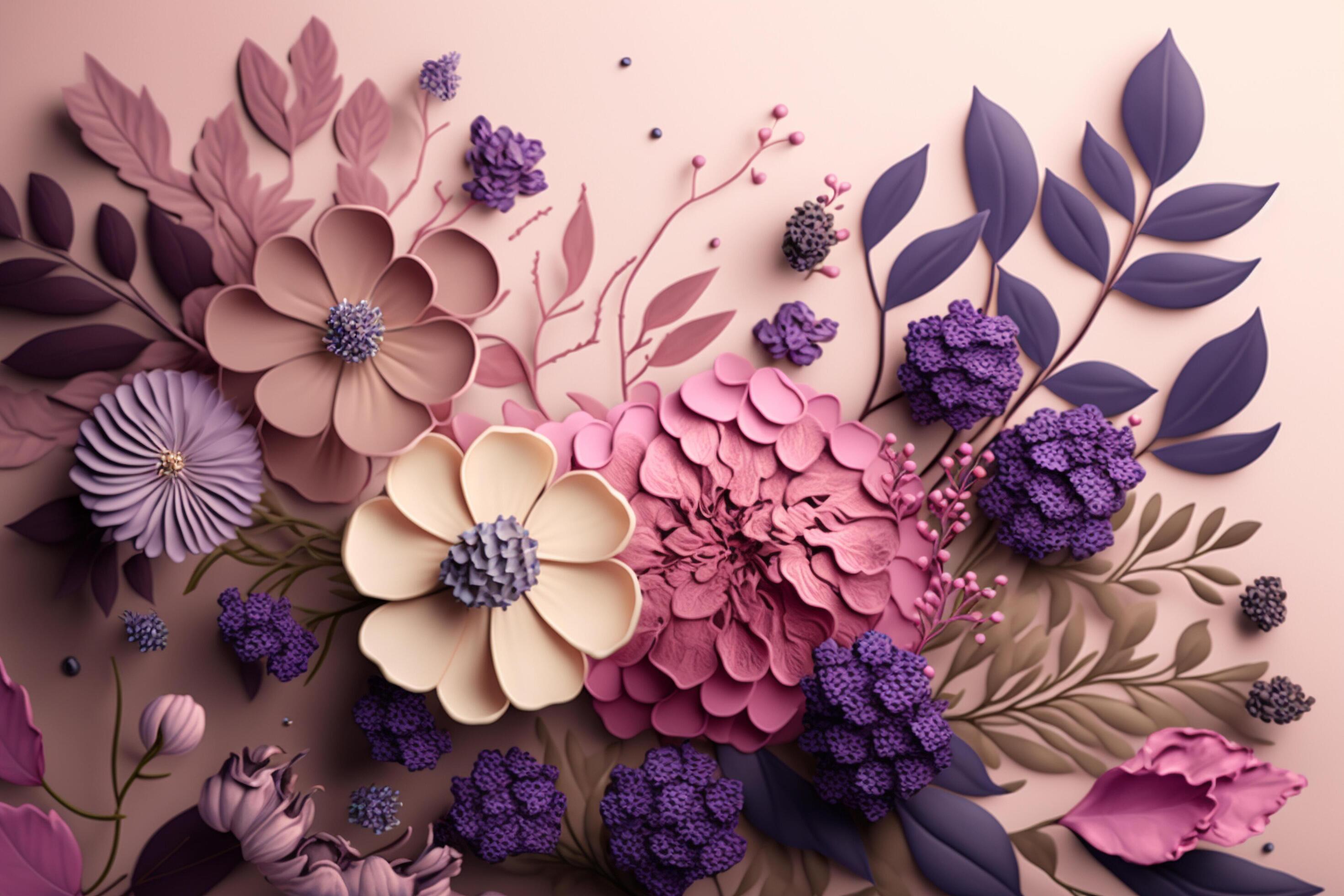 A bunch of paper flowers that are on a pink background, Stock Free