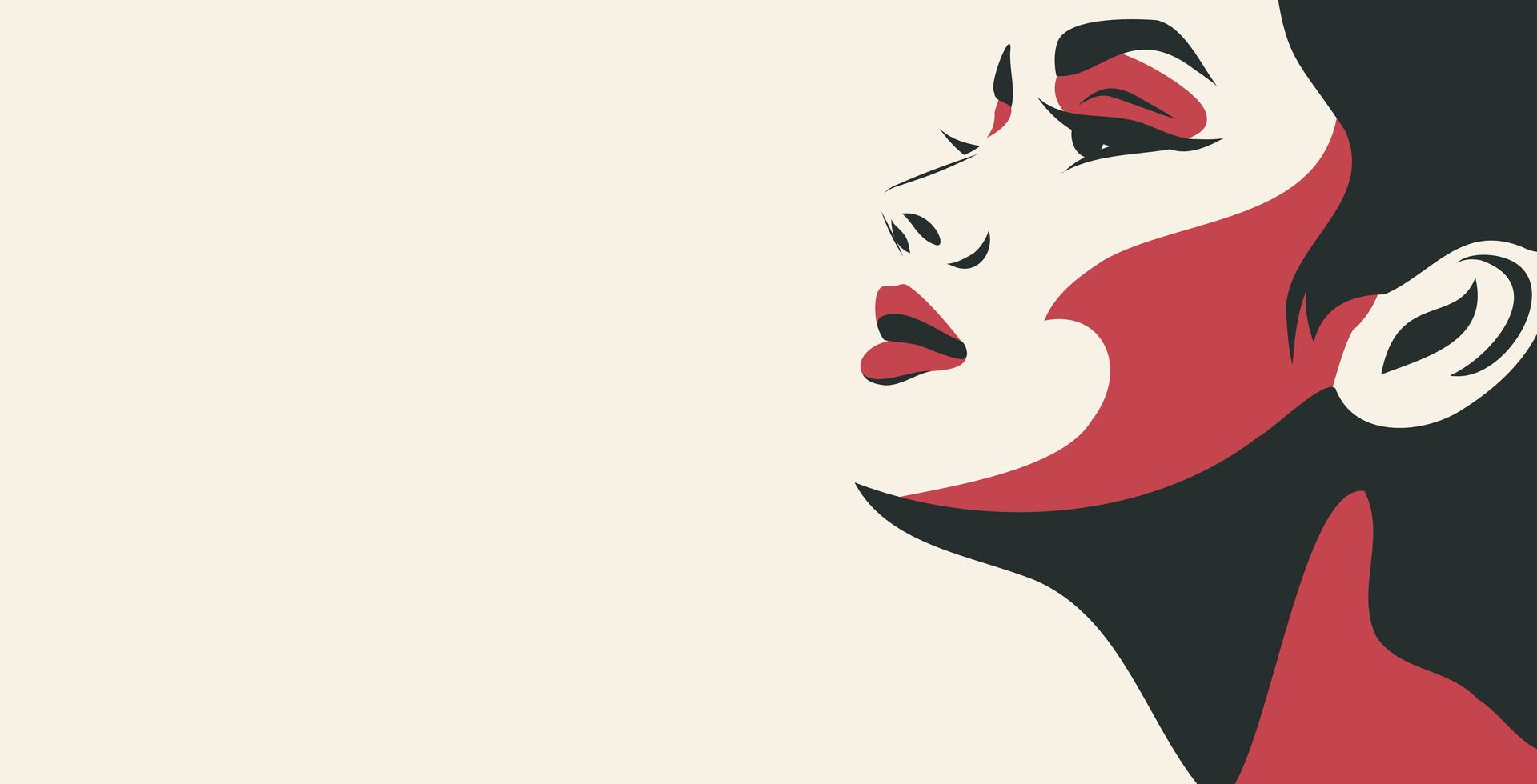 portrait banner, close-up face portrait of a woman in profile red black color. Place for text. illustration of a simple flat style. Free Vector