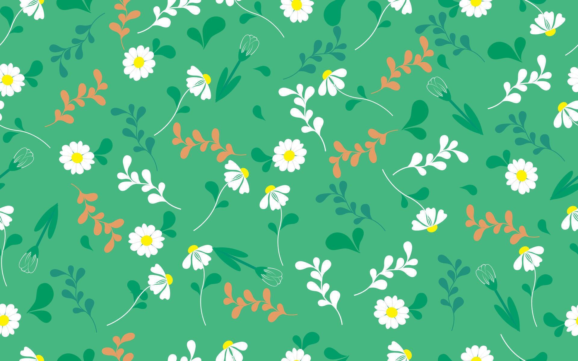 vector seamless pattern with exotic plants, leaves,and flowers on a green background Stock Free