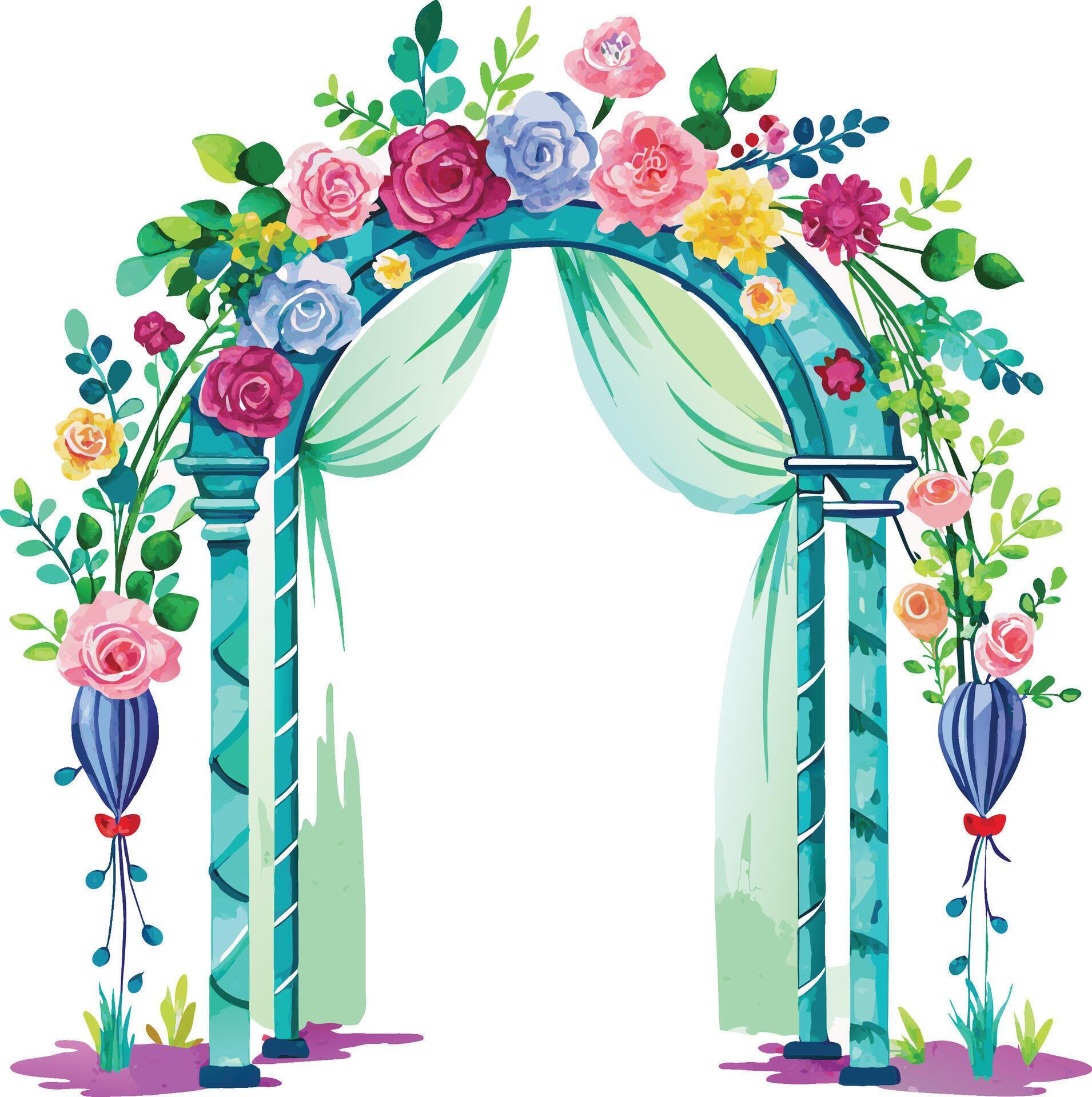 Watercolor Wedding arch with flowers and greenery. Vector illustration. Stock Free