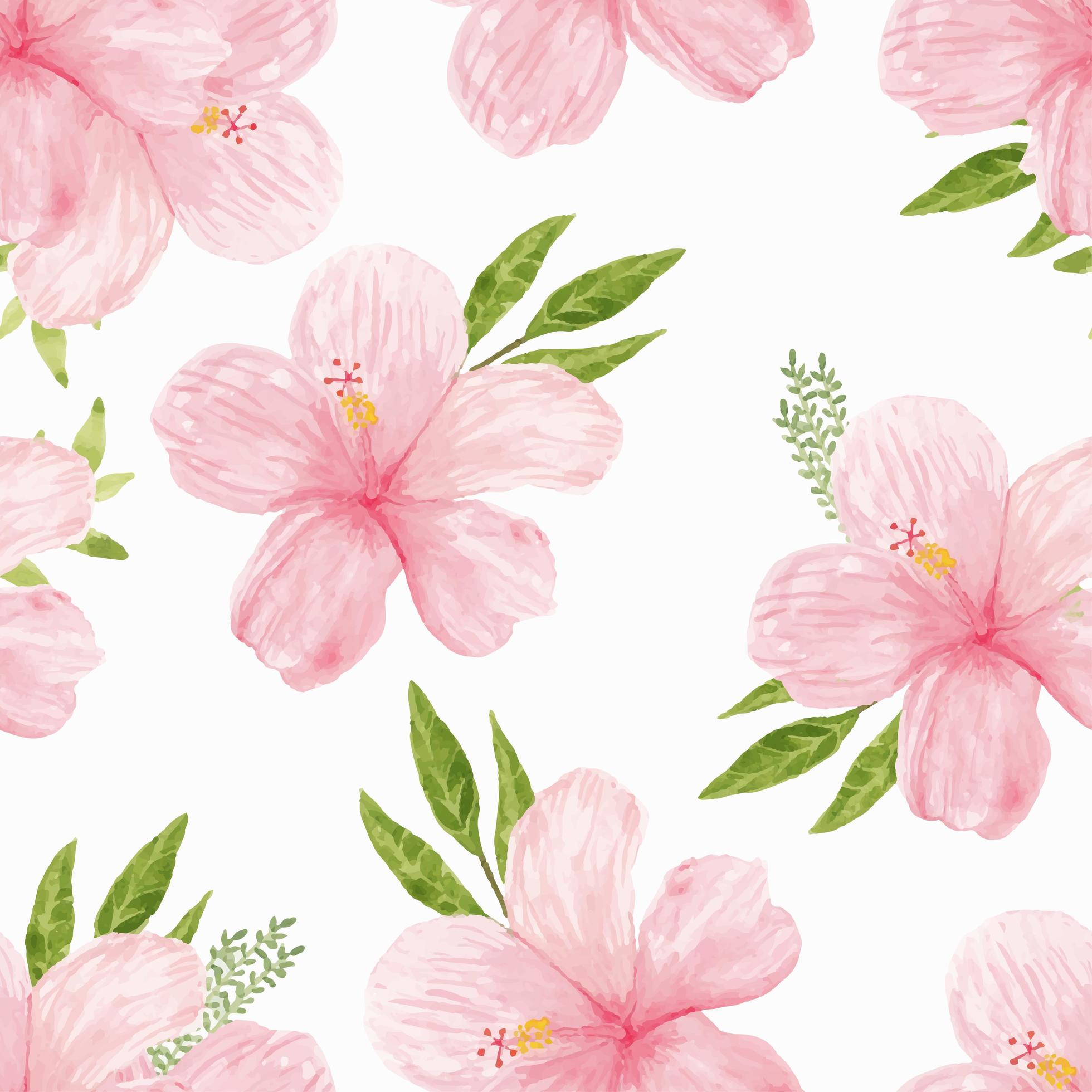 Watercolor pink hibiscus flower pattern Stock Free