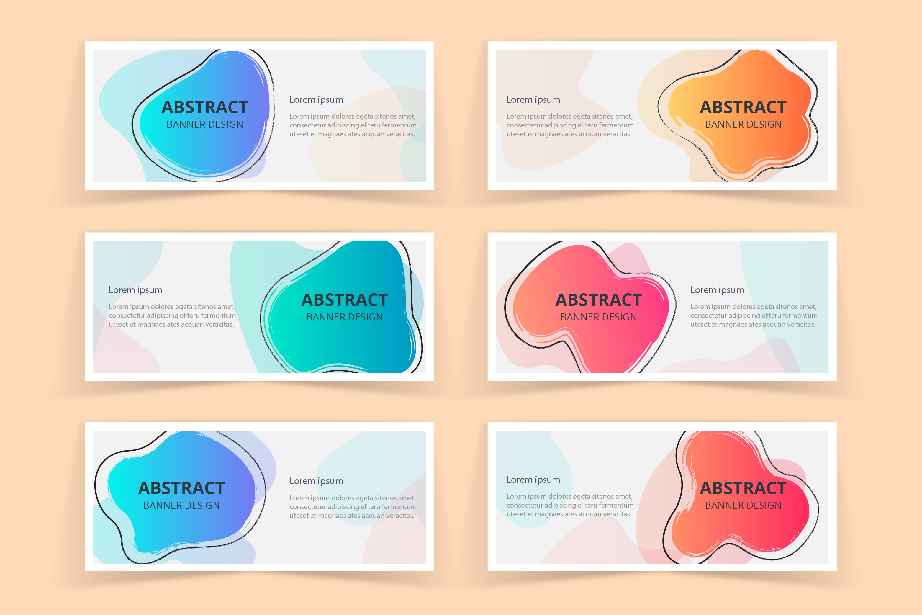 Abstract Brush Stroke Shape Art Banners Design Set Free Vector