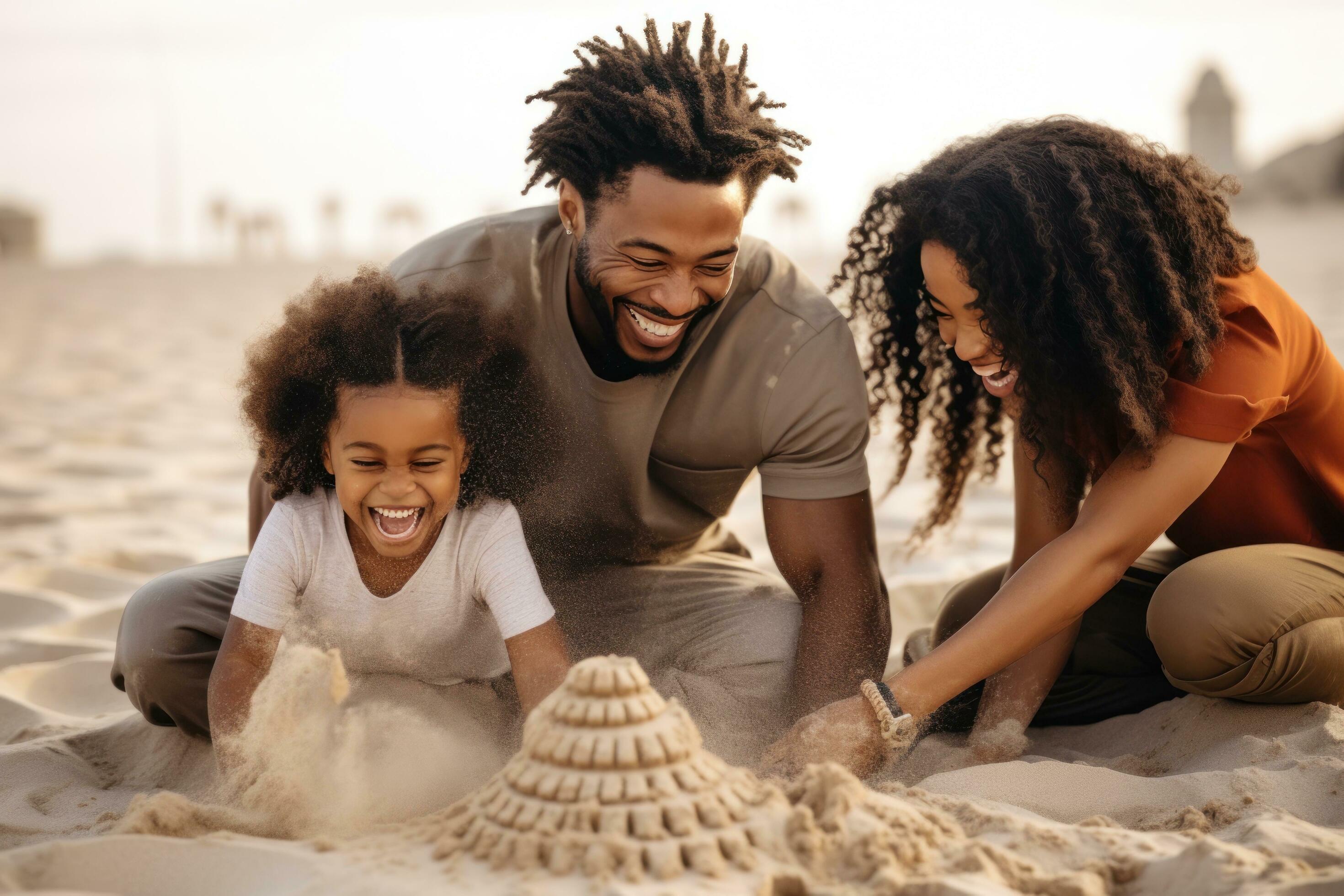 Happy family on the beach Stock Free