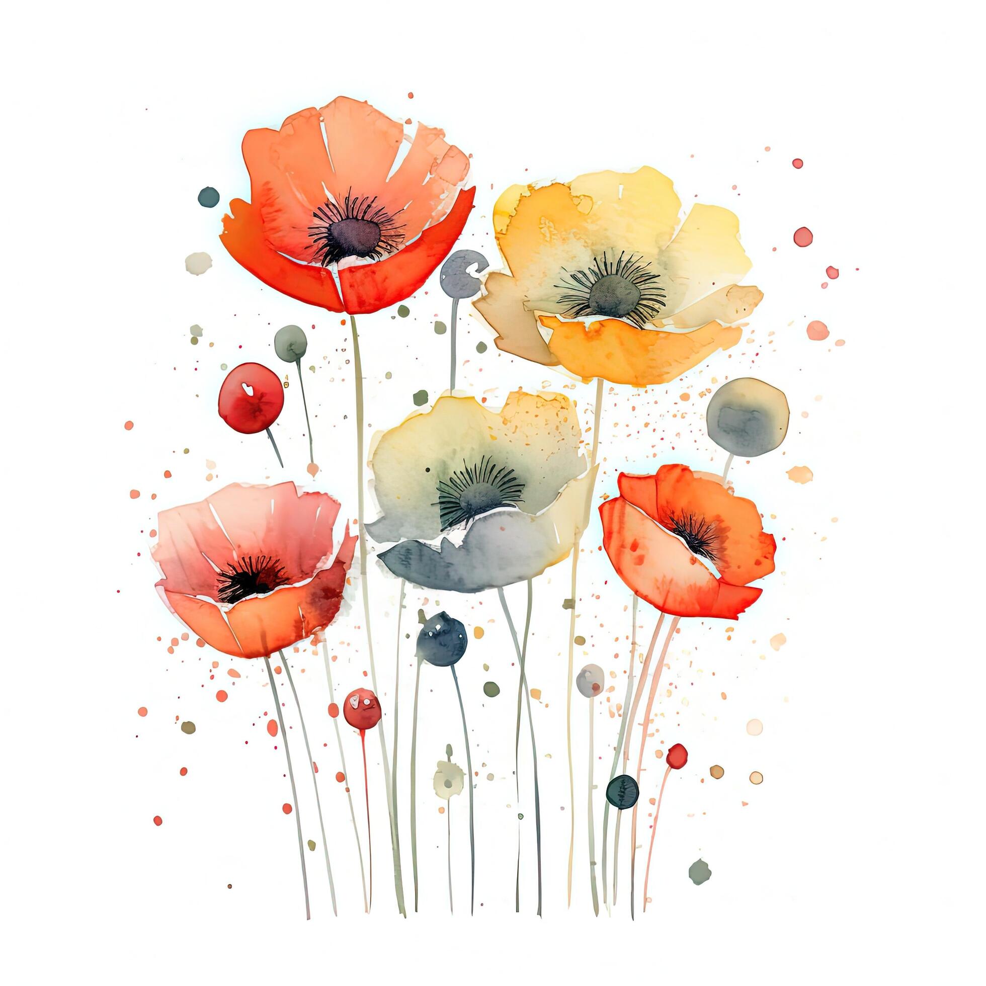 Watercolor poppy flower. Illustration Stock Free