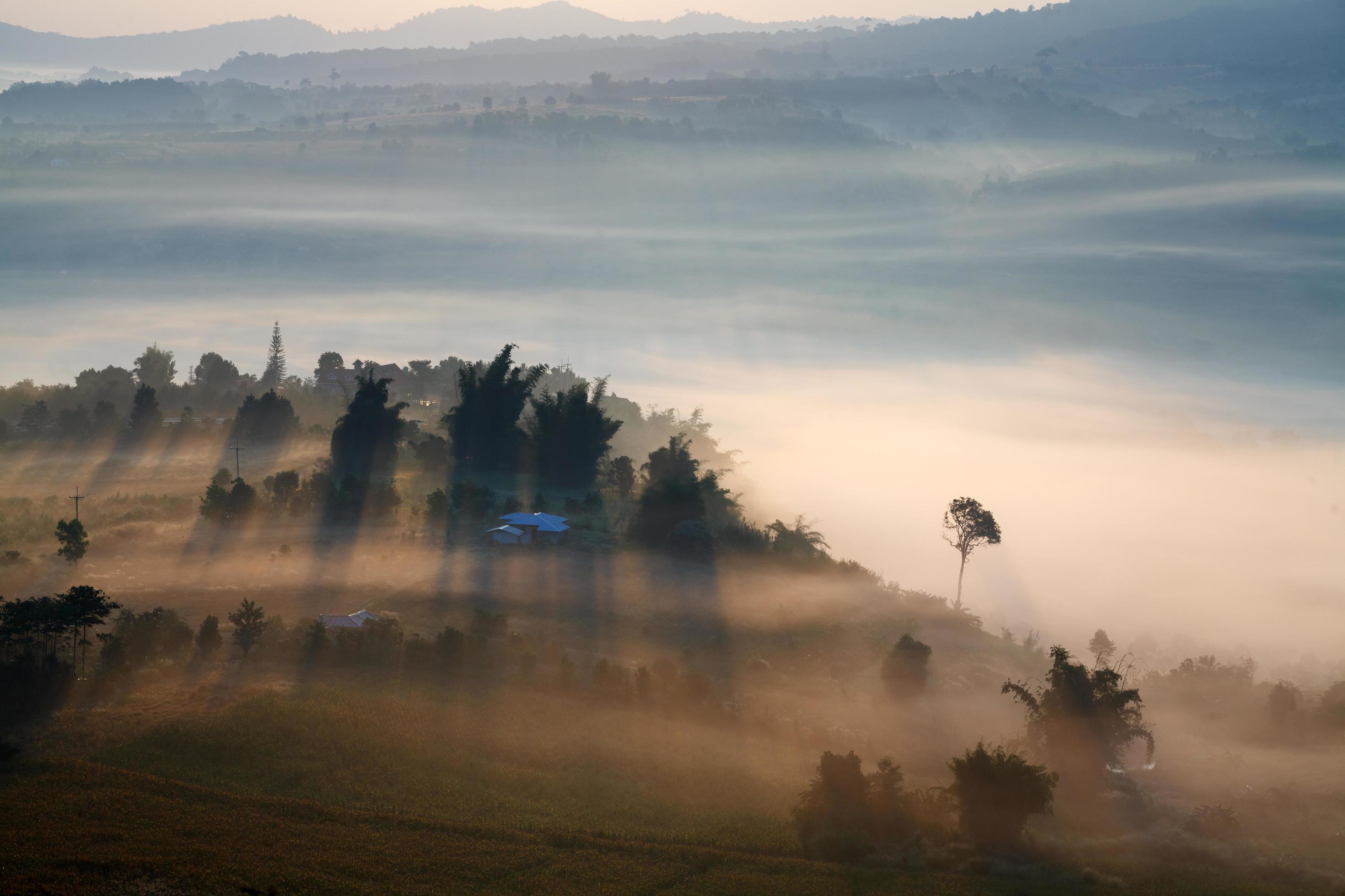 Fog in morning sunrise and road at Khao Takhian Ngo View Point at Khao-kho Phetchabun,Thailand Stock Free