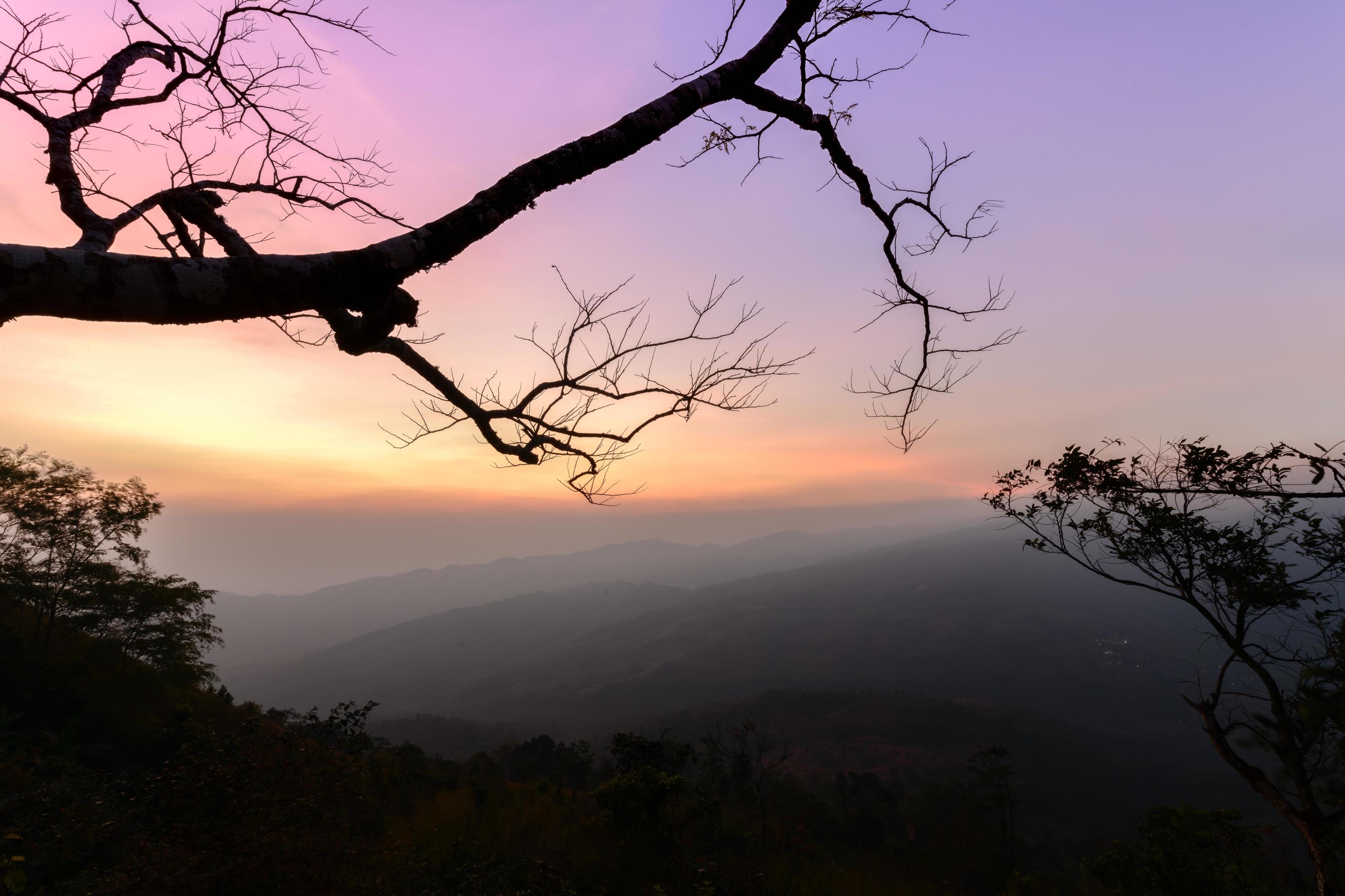 beautiful sky before sunrise at mountain on winter season Stock Free