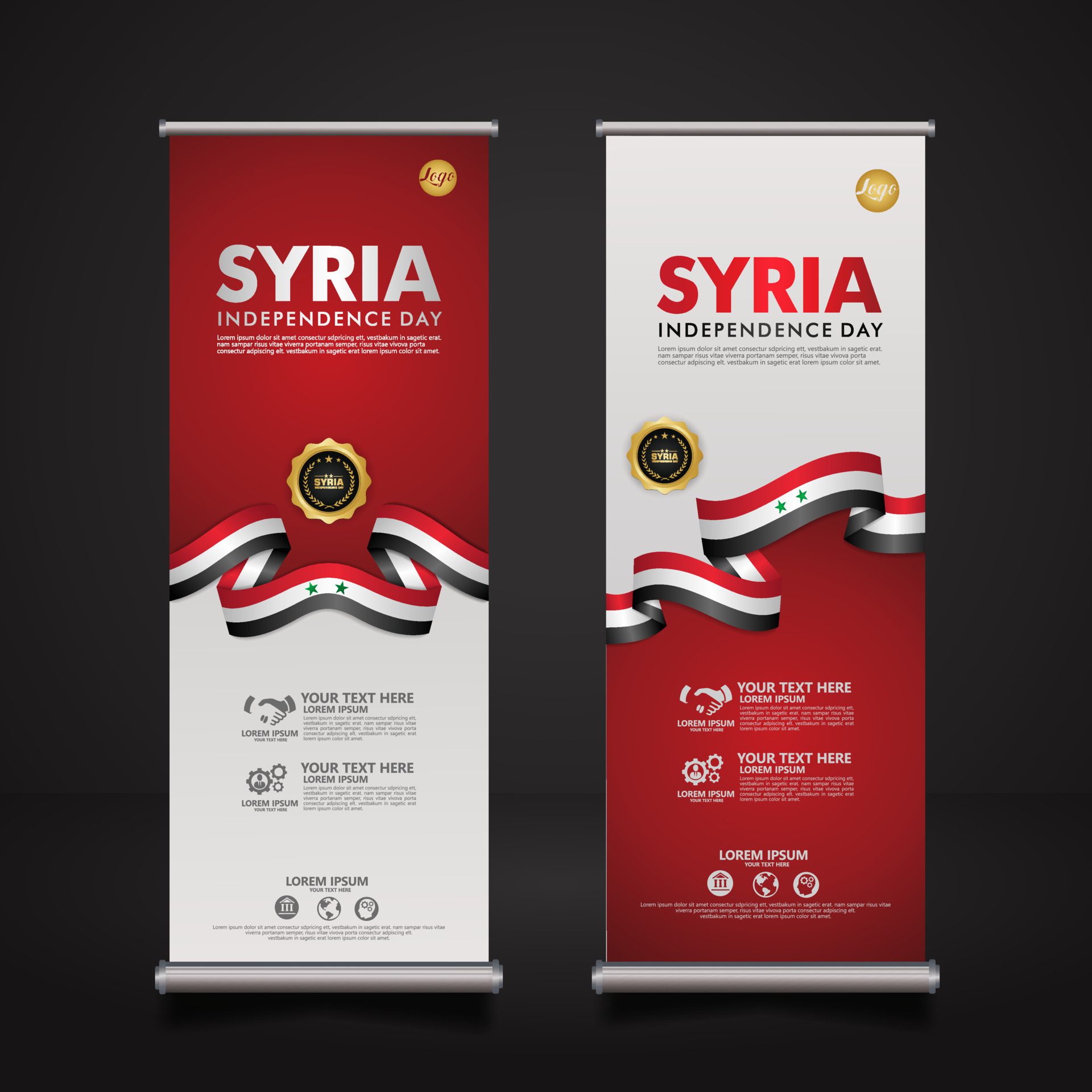 set roll up banner promotions Syria happy independence Day background template Free Vector