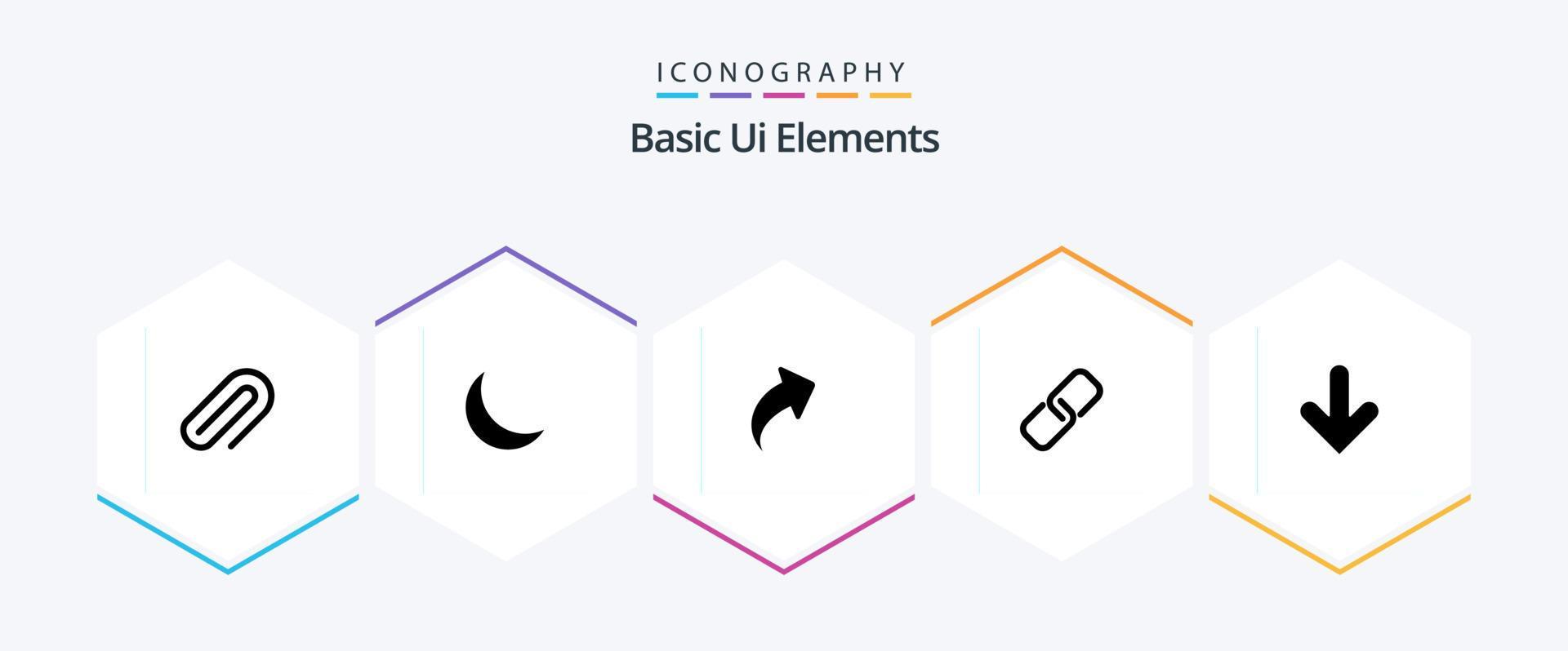 Basic Ui Elements 25 Glyph icon pack including down. metal. arrow. pin. clip Stock Free