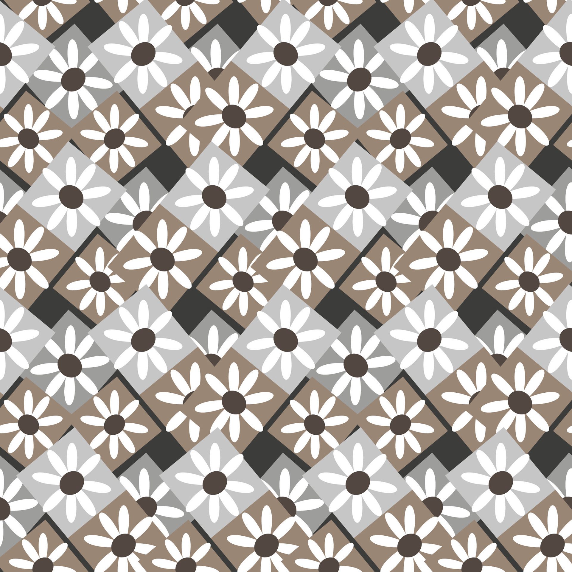 Seamless pattern of graphic geometric elements, daisies in rhombuses in art deco style. Free Vector